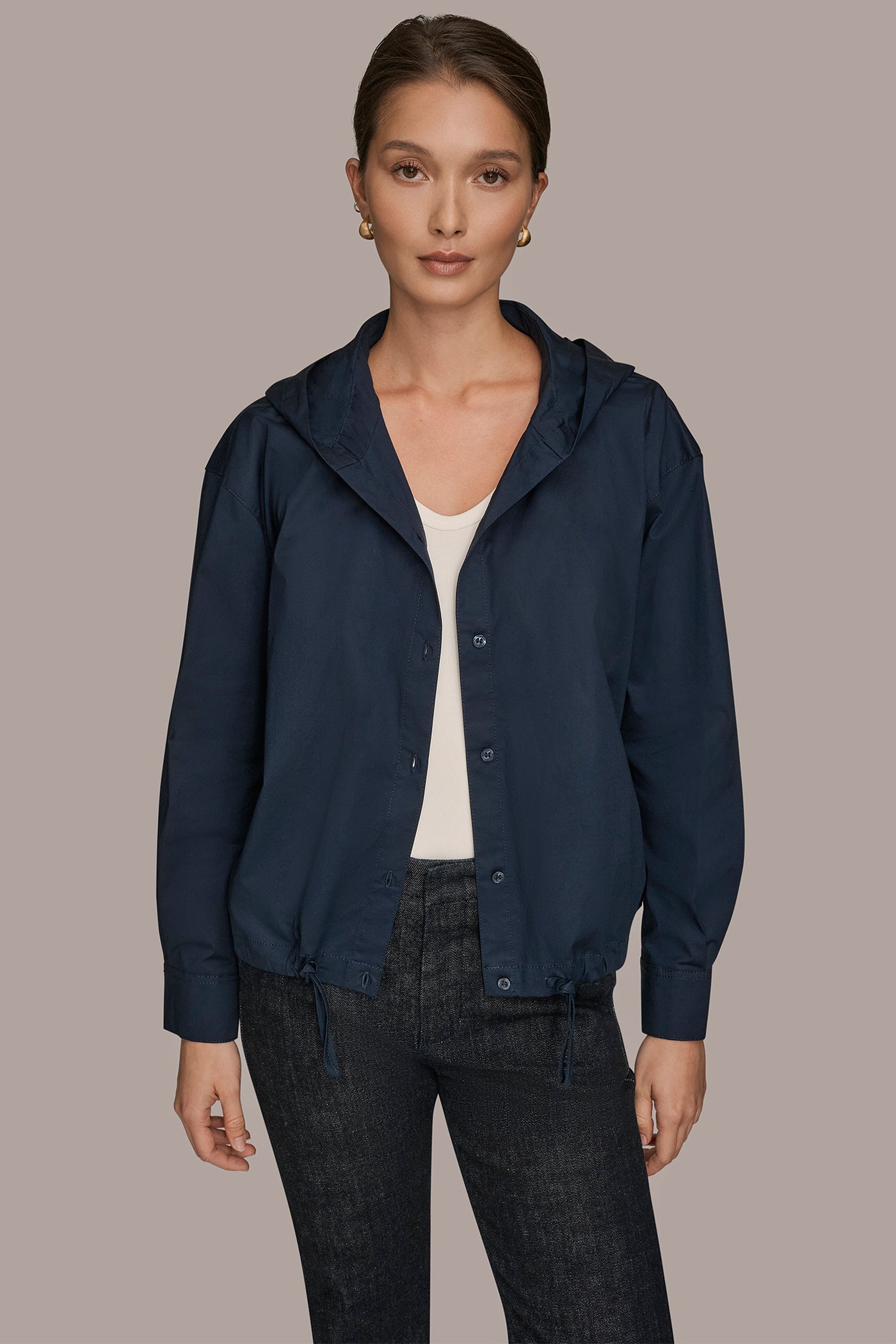 LONG SLEEVE BUTTON DOWN HOODED SHIRT VIEW 4 | Donna Karan Weekend LONG SLEEVE BUTTON DOWN HOODED SHIRT VIEW 4 | Donna Karan Weekend