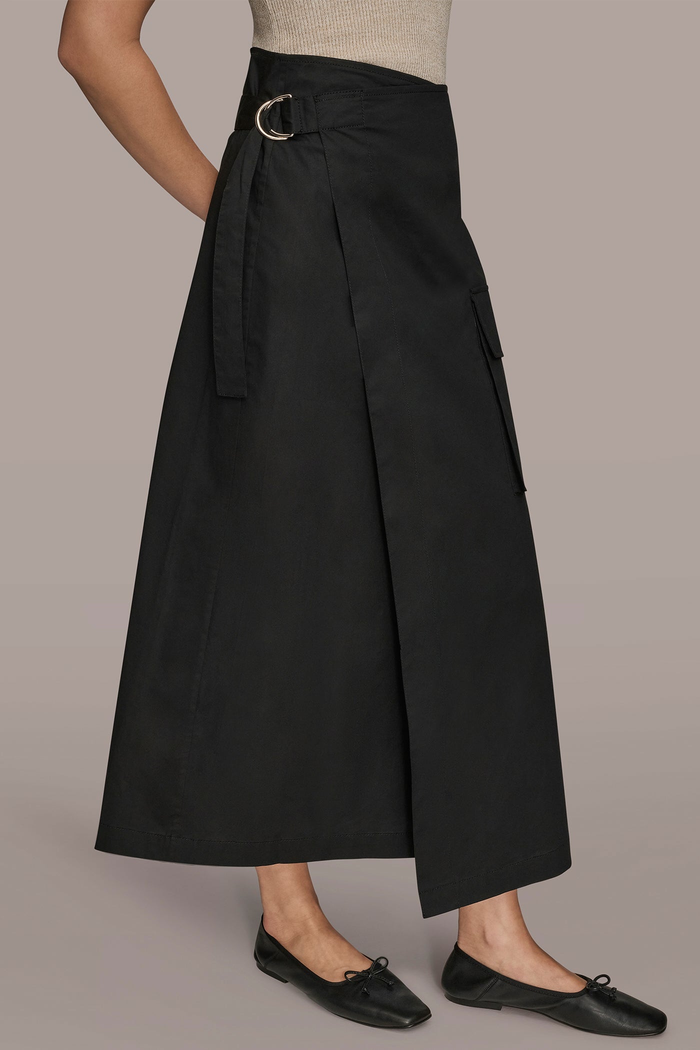 ASYMMETRICAL WRAP SKIRT WITH CARGO POCKET VIEW 3 | Donna Karan Weekend ASYMMETRICAL WRAP SKIRT WITH CARGO POCKET VIEW 3 | Donna Karan Weekend