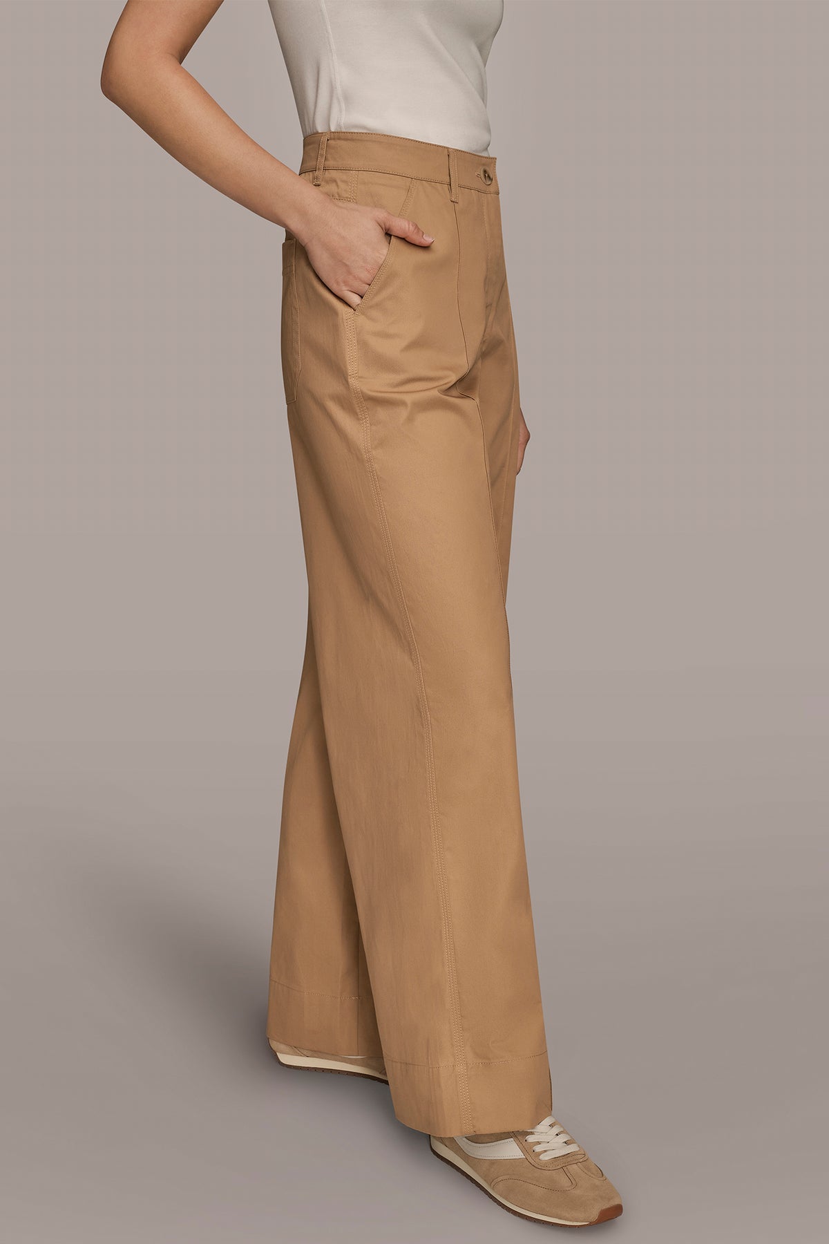 Cotton High Rise Pintucked Wide Leg Trouser | Trouser | Donna Karan display picture 1