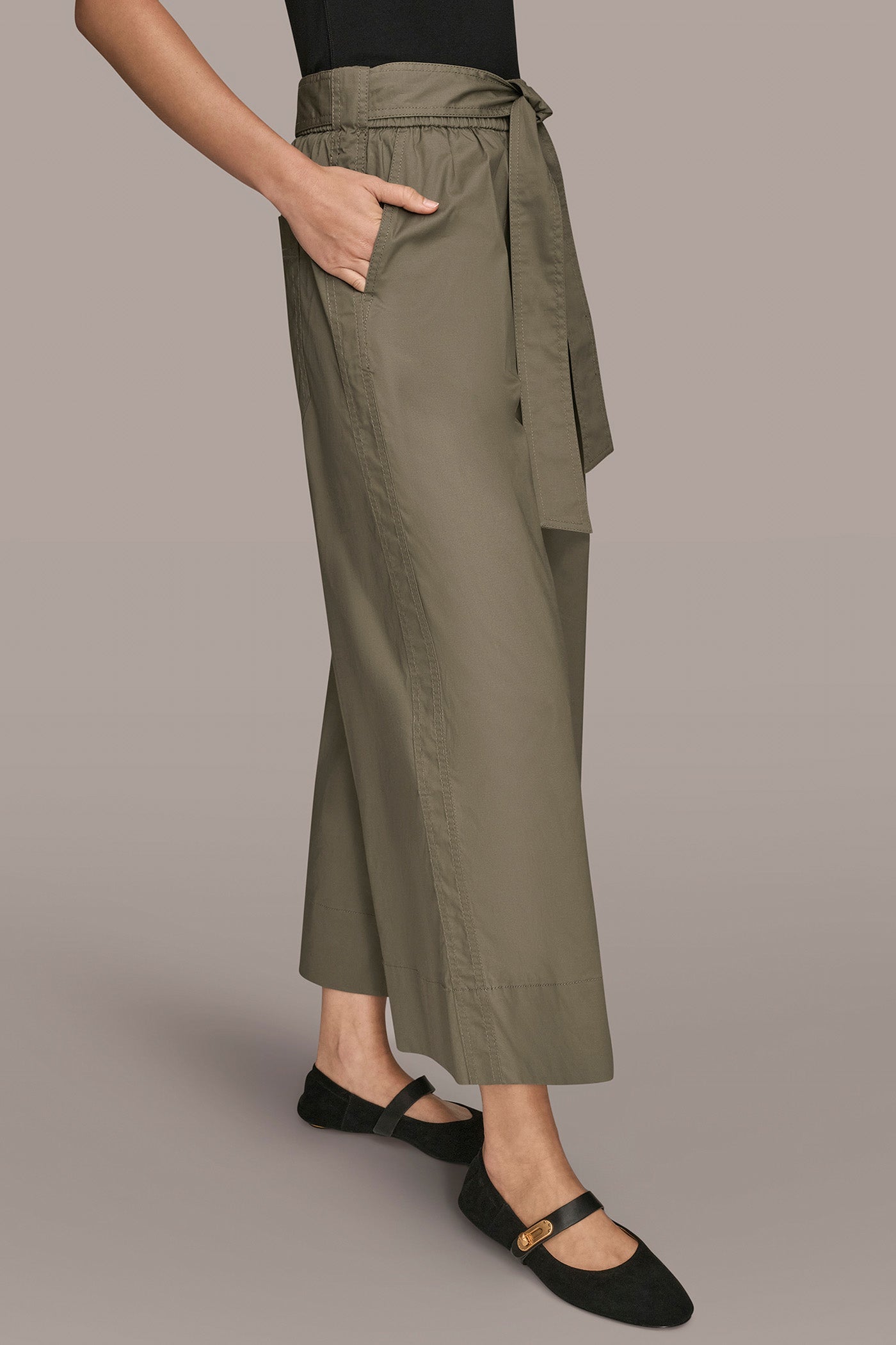 MID RISE SELF BELTED CROP PANT VIEW 3 | Donna Karan Weekend MID RISE SELF BELTED CROP PANT VIEW 3 | Donna Karan Weekend