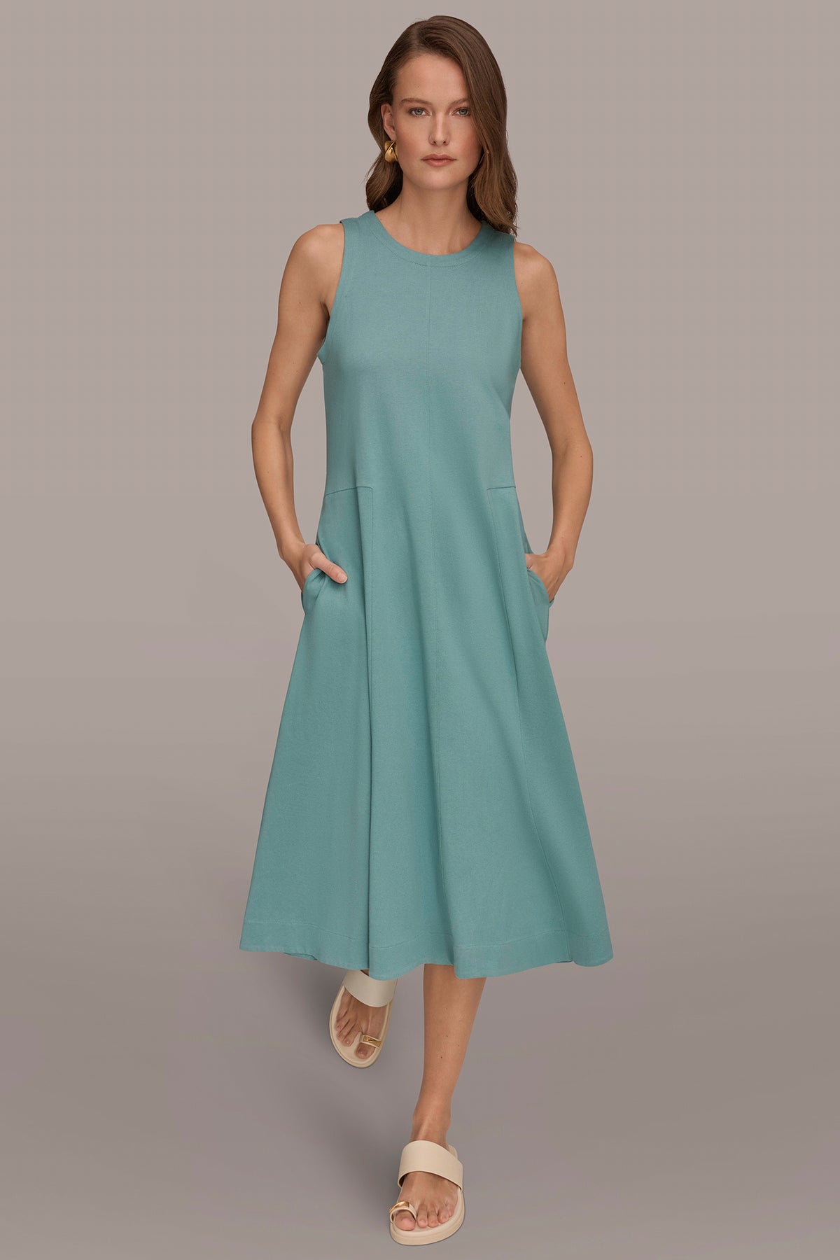 Donna Karan Women's Sleeveless Midi Trapeze Dress in Waterlily