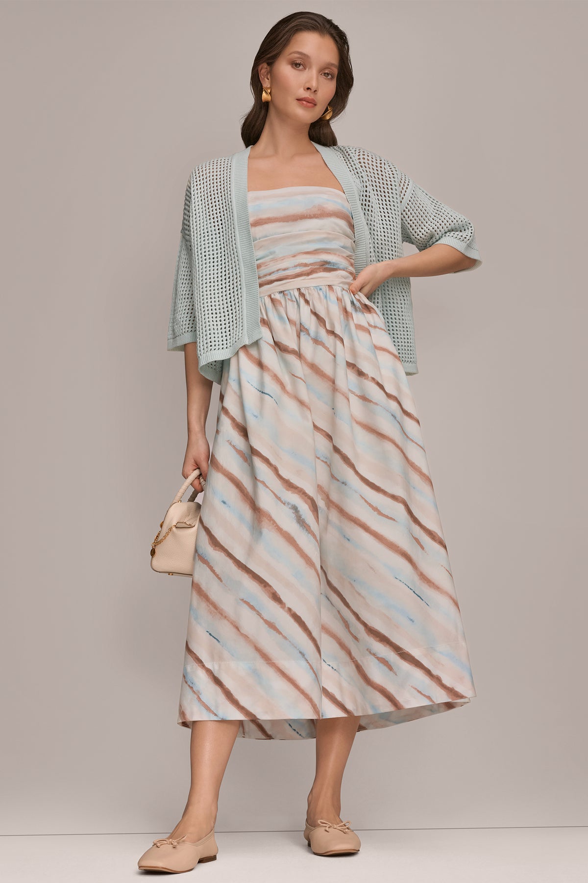 Donna Karan Weekend Women's Strapless Midi Dress - Watercolor Stripe Print - Size 10 Donna Karan Weekend Women's Strapless Midi Dress - Watercolor Stripe Print - Size 10