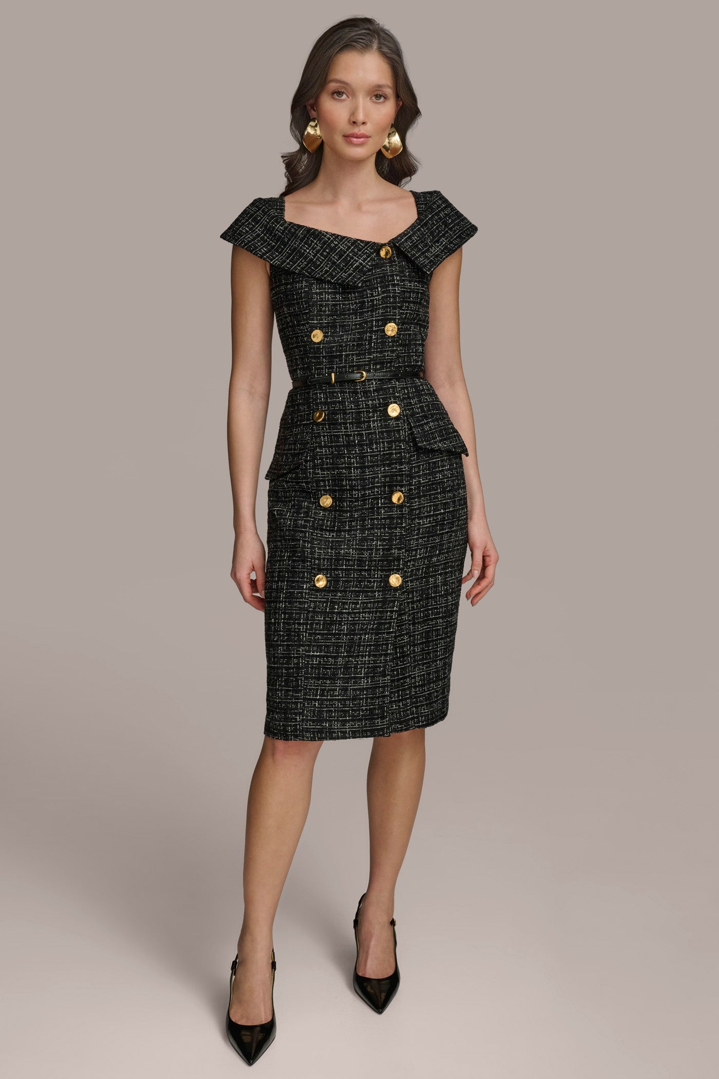 TWEED SHEATH DRESS WITH BUTTONS | View 1 | Black Dresses TWEED SHEATH DRESS WITH BUTTONS | View 1 | Black Dresses