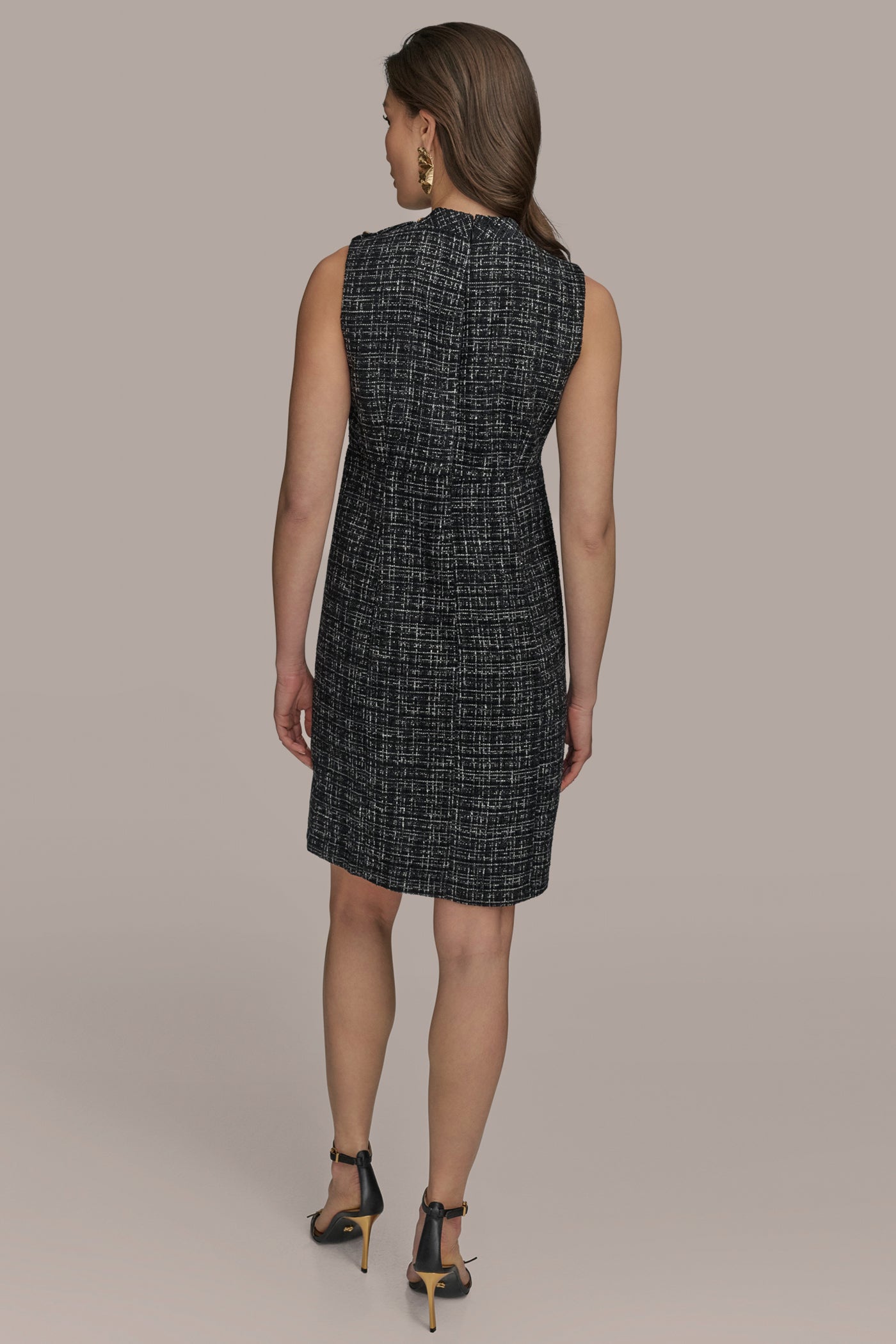 BUTTON-EMBELLISHED METALLIC TWEED SHEATH | View 2 | Black Dresses BUTTON-EMBELLISHED METALLIC TWEED SHEATH | View 2 | Black Dresses