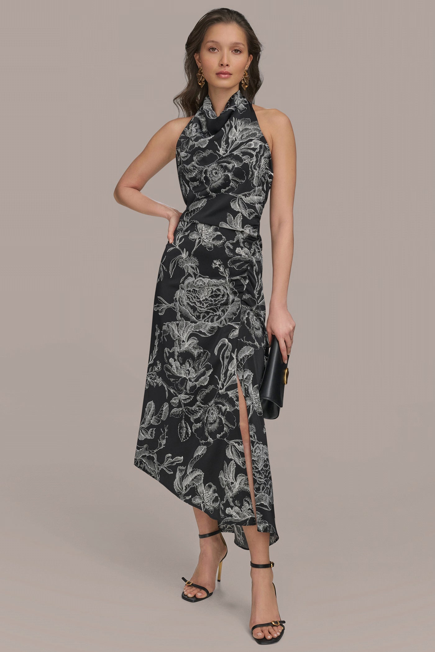 ASYMMETRIC FLORAL COWL-NECK MIDI DRESS VIEW 5 | Cocktail & Party ASYMMETRIC FLORAL COWL-NECK MIDI DRESS VIEW 5 | Cocktail & Party