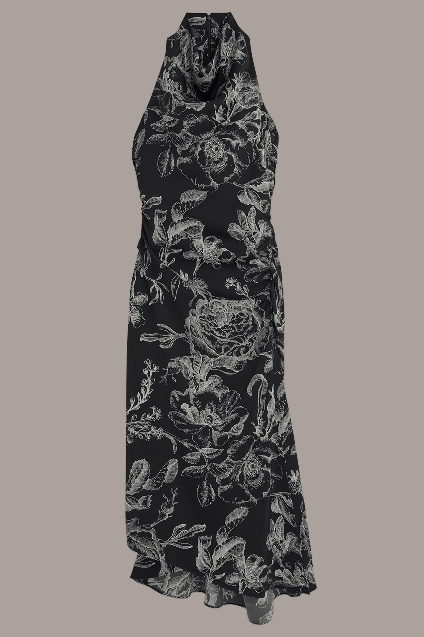ASYMMETRIC FLORAL COWL-NECK MIDI DRESS VIEW 8 | Cocktail & Party ASYMMETRIC FLORAL COWL-NECK MIDI DRESS VIEW 8 | Cocktail & Party