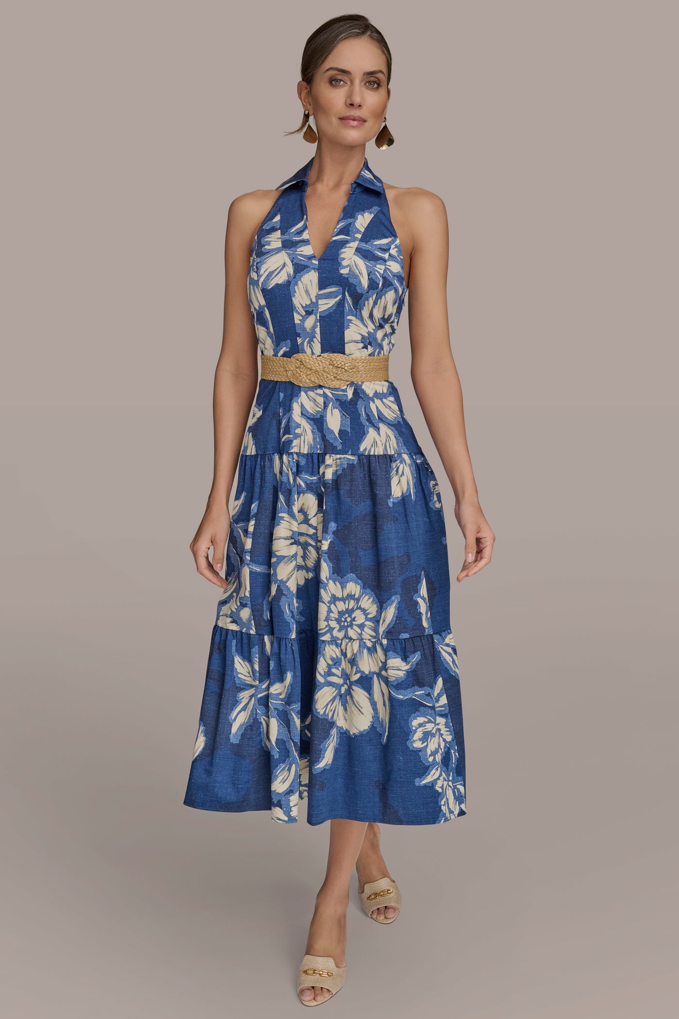BELTED FLORAL HALTERNECK MIDI DRESS | View 1 | Essential Dresses BELTED FLORAL HALTERNECK MIDI DRESS | View 1 | Essential Dresses