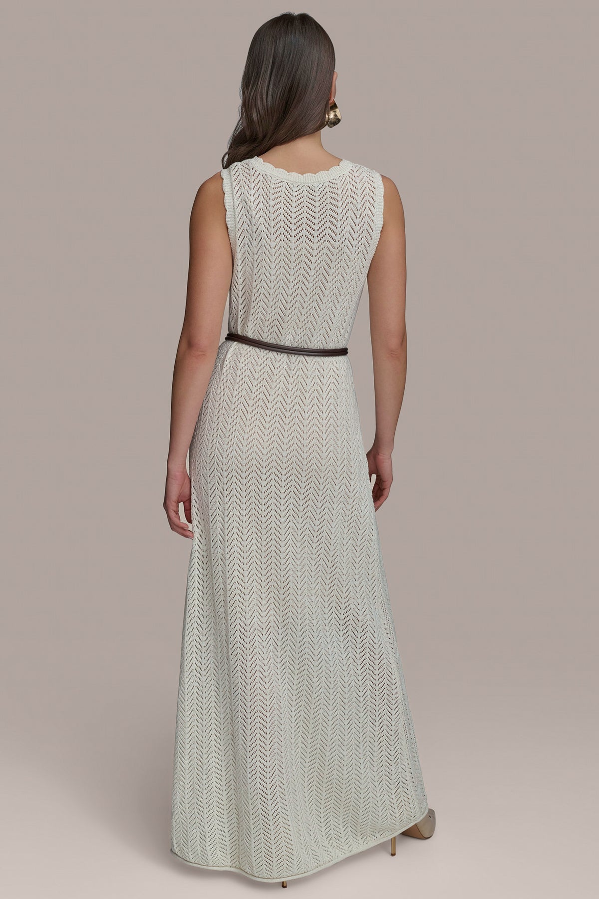 slim fit dress slacks Shimmer Cotton Crochet Sleeveless Midi Dress | A-Line Dress