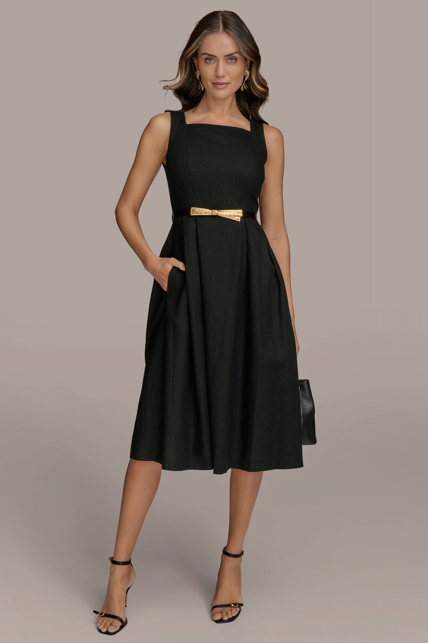 BELTED SQUARE-NECK DRESS | View 1 | Black Dresses BELTED SQUARE-NECK DRESS | View 1 | Black Dresses