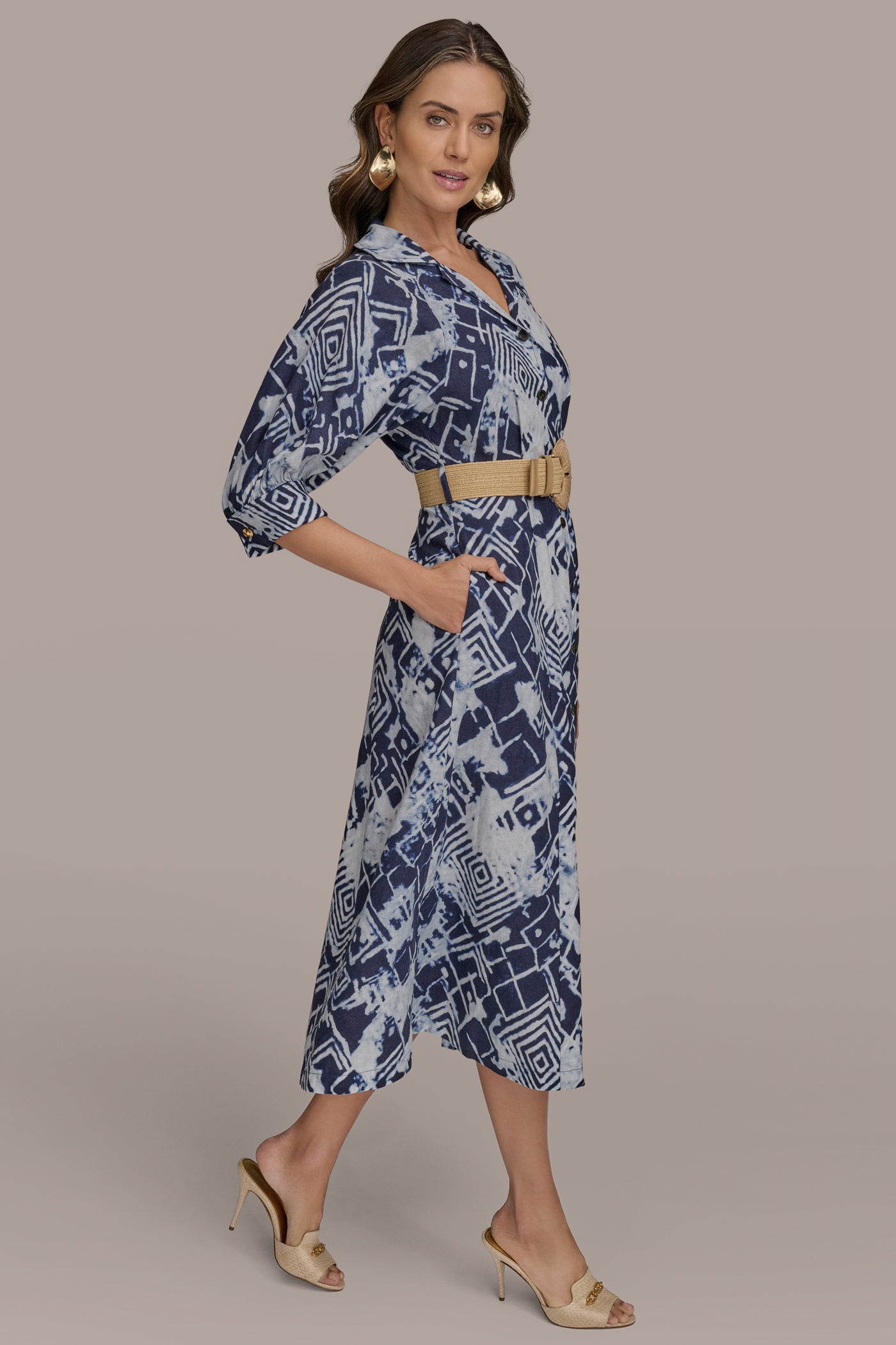 PRINTED LINEN-BLEND MIDI SHIRT DRESS VIEW 3 | Essential Dresses PRINTED LINEN-BLEND MIDI SHIRT DRESS VIEW 3 | Essential Dresses