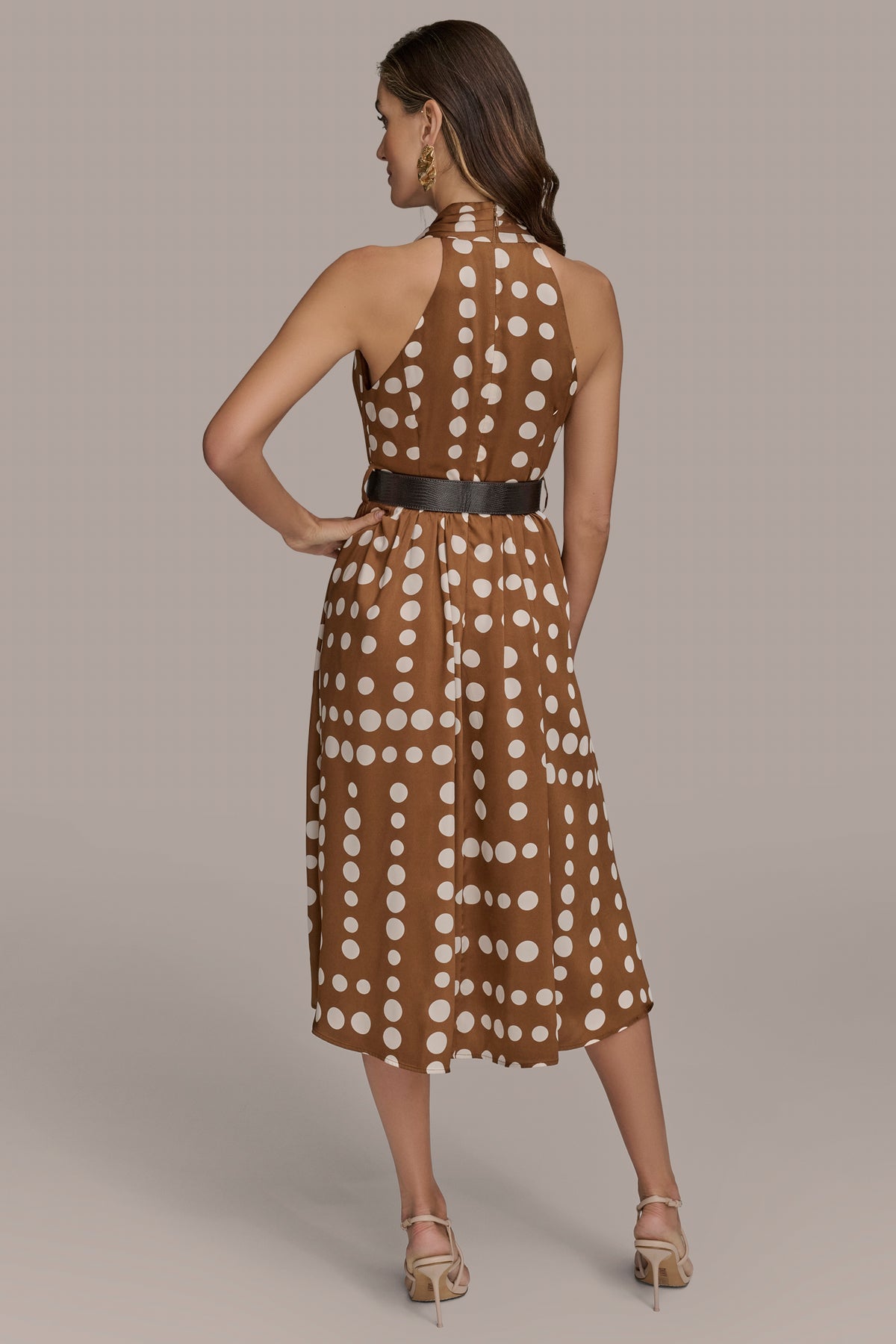 polka dot handkerchief wrap midi dress Donna Karan New York Women's Polka-Dot Belted A-Line Dress - Russet Light Canvas