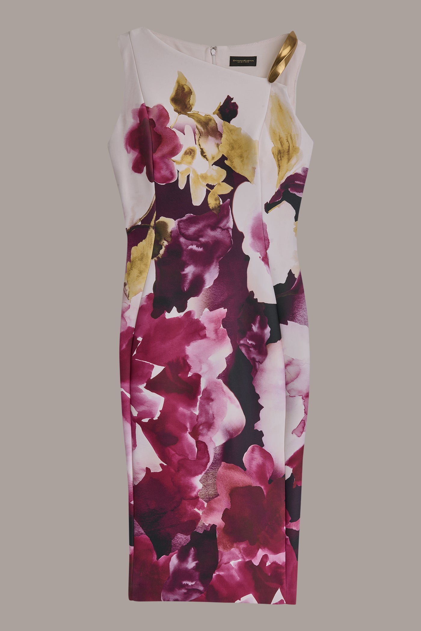 FLORAL GOLD-TRIMMED ONE-SHOULDER SHEATH DRESS VIEW 6 FLORAL GOLD-TRIMMED ONE-SHOULDER SHEATH DRESS VIEW 6