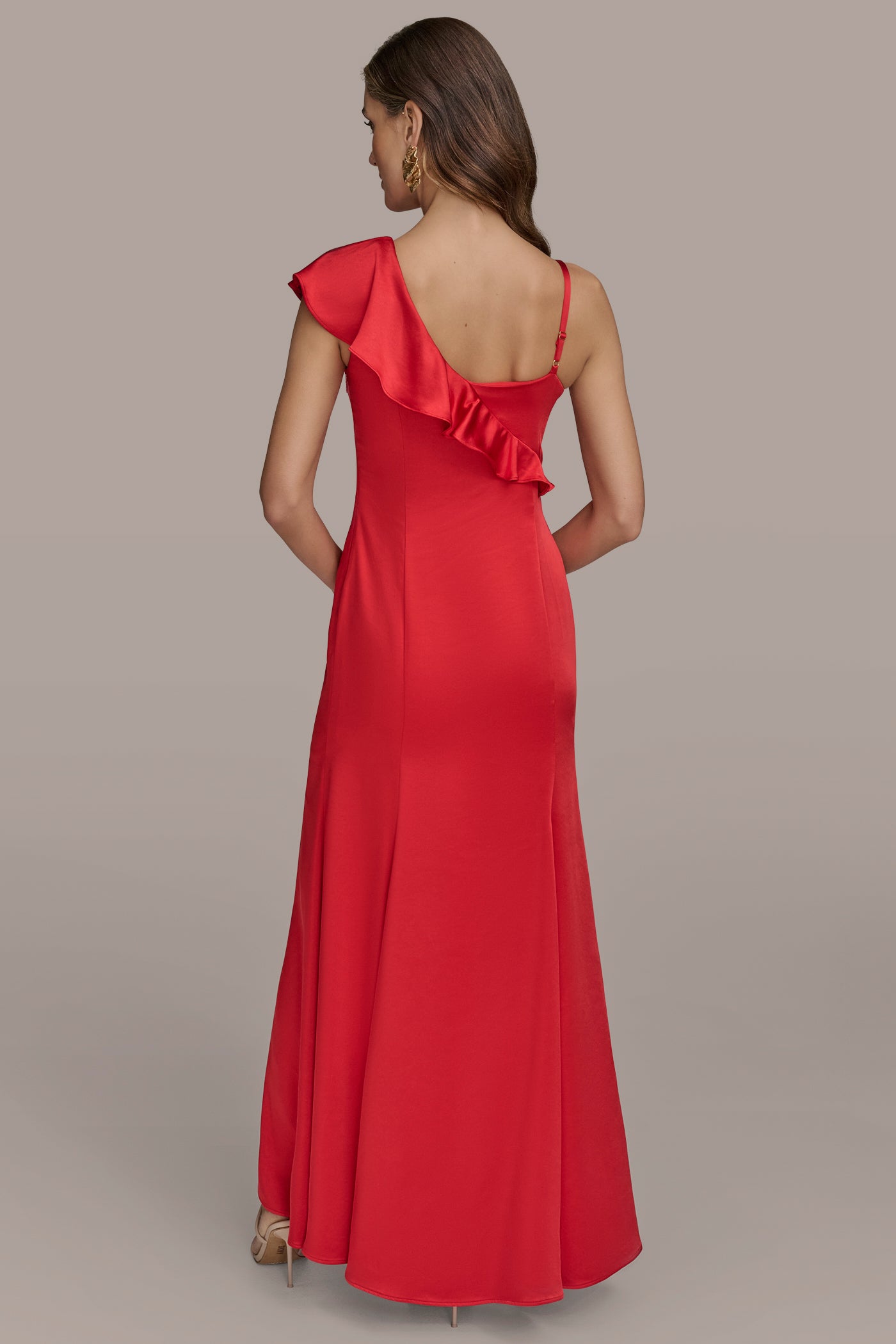 ASYMMETRIC RUFFLE SATIN GOWN | View 2 | Formal & Black Tie ASYMMETRIC RUFFLE SATIN GOWN | View 2 | Formal & Black Tie