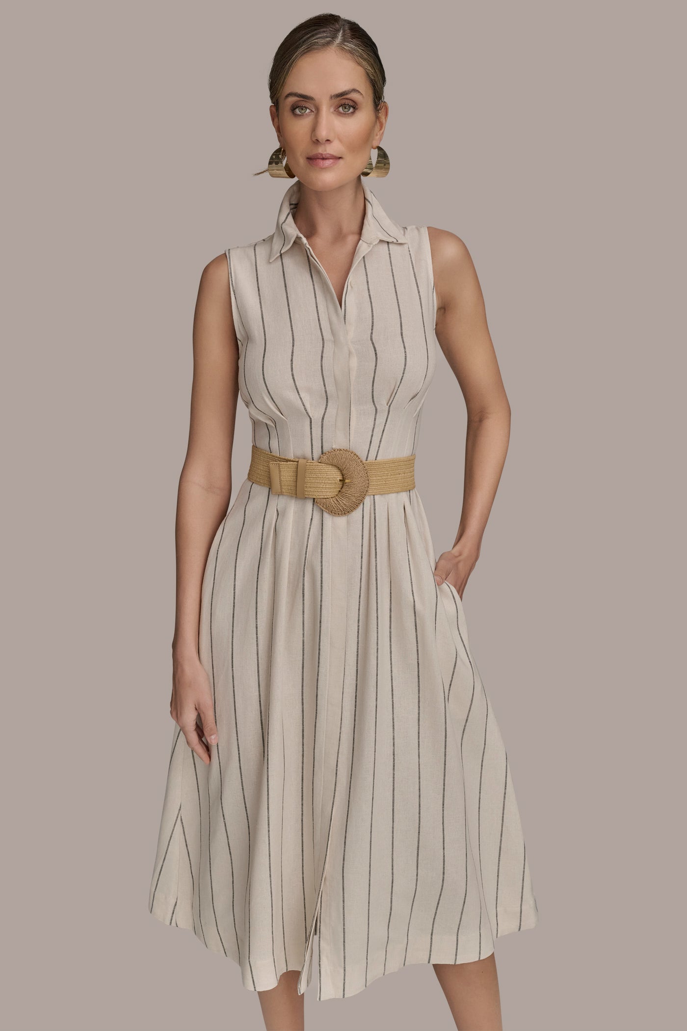 STRIPED LINEN-BLEND MIDI DRESS VIEW 4 | Essential Dresses STRIPED LINEN-BLEND MIDI DRESS VIEW 4 | Essential Dresses