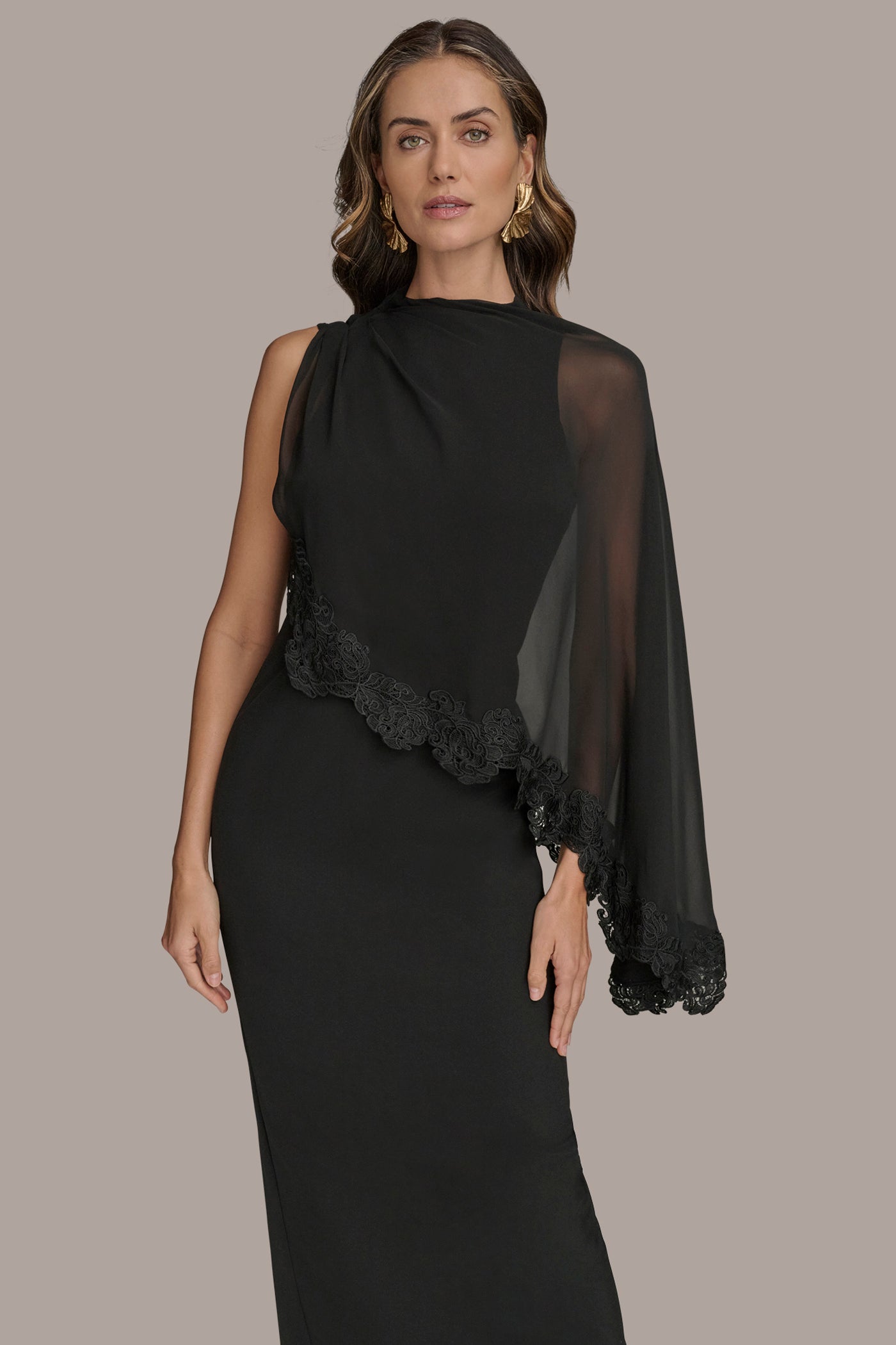 ASYMMETRIC CAPE OVERLAY GOWN VIEW 5 ASYMMETRIC CAPE OVERLAY GOWN VIEW 5