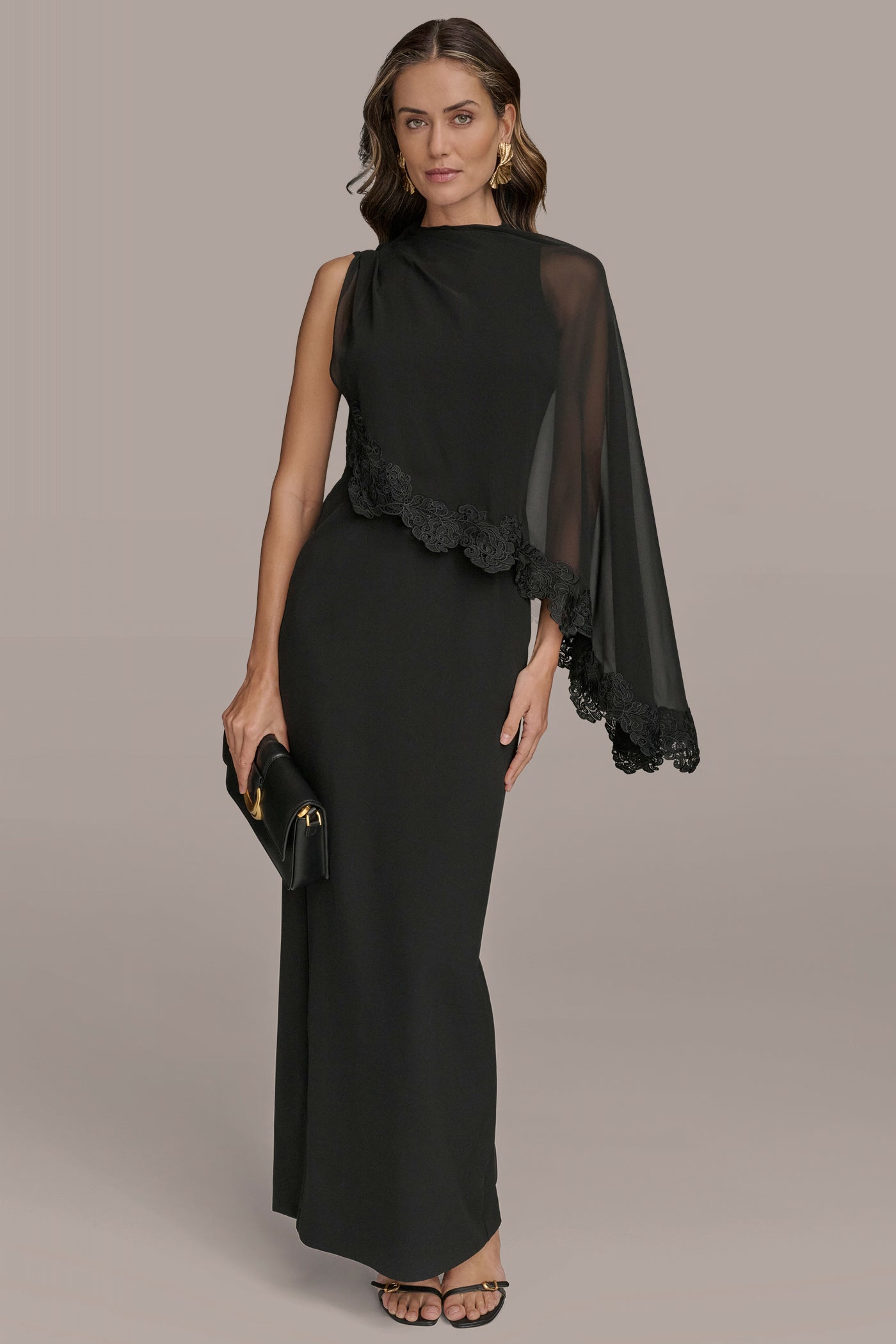 ASYMMETRIC CAPE OVERLAY GOWN VIEW 4 ASYMMETRIC CAPE OVERLAY GOWN VIEW 4