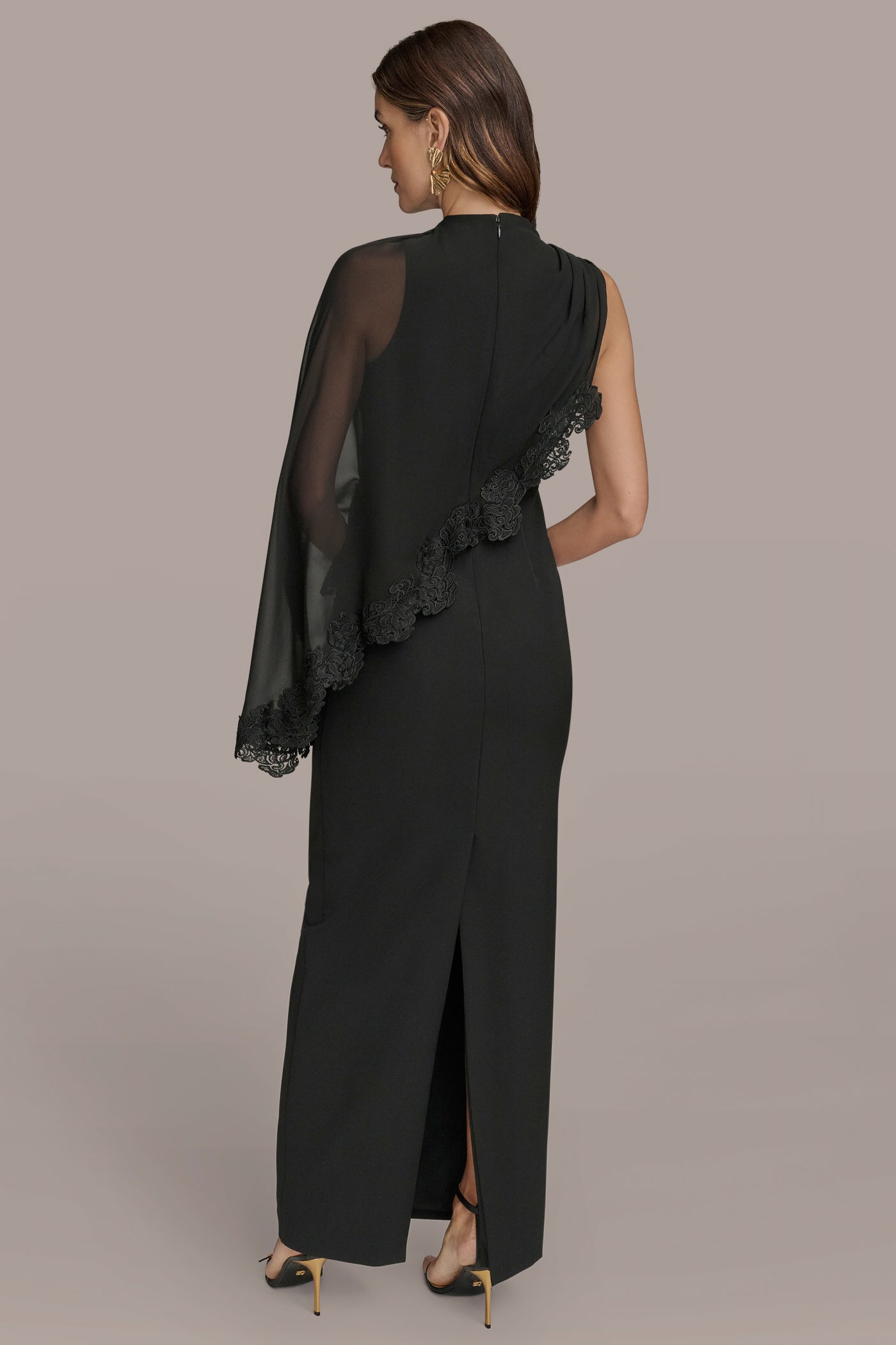 ASYMMETRIC CAPE OVERLAY GOWN | View 2 | Black Dresses ASYMMETRIC CAPE OVERLAY GOWN | View 2 | Black Dresses