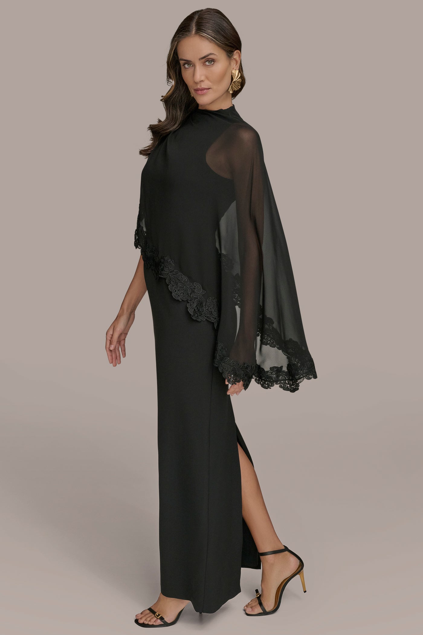 ASYMMETRIC CAPE OVERLAY GOWN VIEW 3 ASYMMETRIC CAPE OVERLAY GOWN VIEW 3