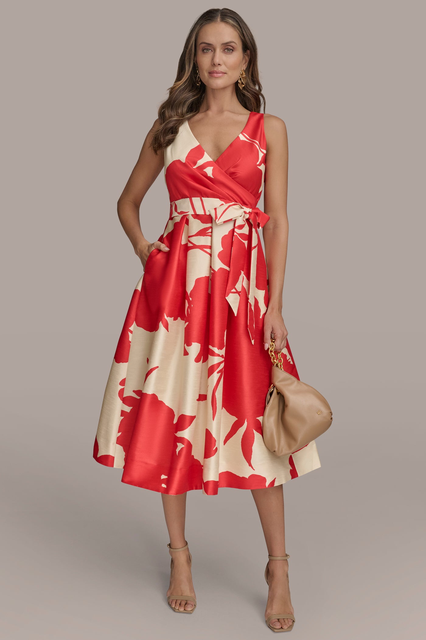 FLORAL WRAP-EFFECT A-LINE MIDI GOWN | View 1 | Formal & Black Tie FLORAL WRAP-EFFECT A-LINE MIDI GOWN | View 1 | Formal & Black Tie