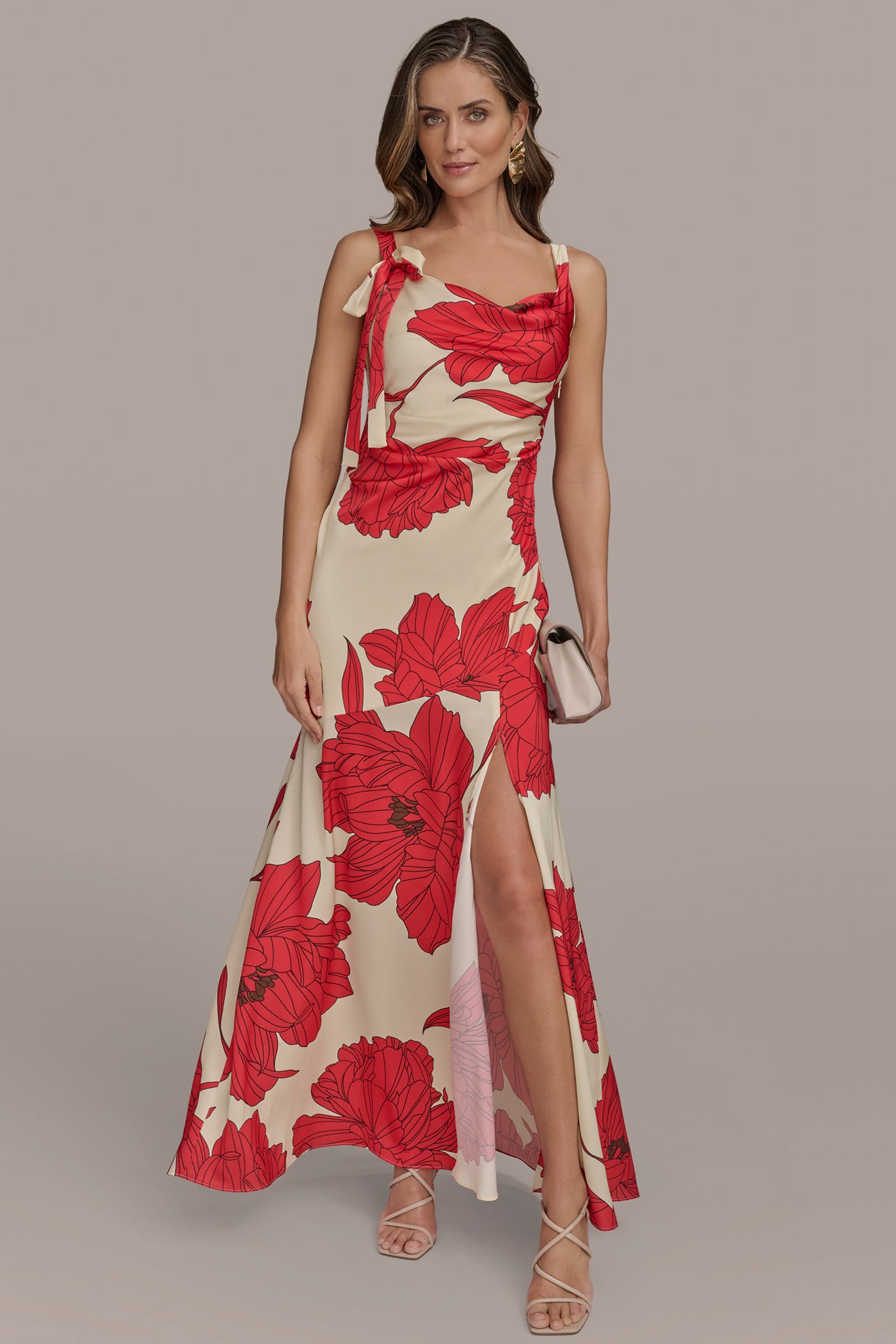 FLORAL BOW-DETAILED DRAPED SATIN GOWN VIEW 4 FLORAL BOW-DETAILED DRAPED SATIN GOWN VIEW 4