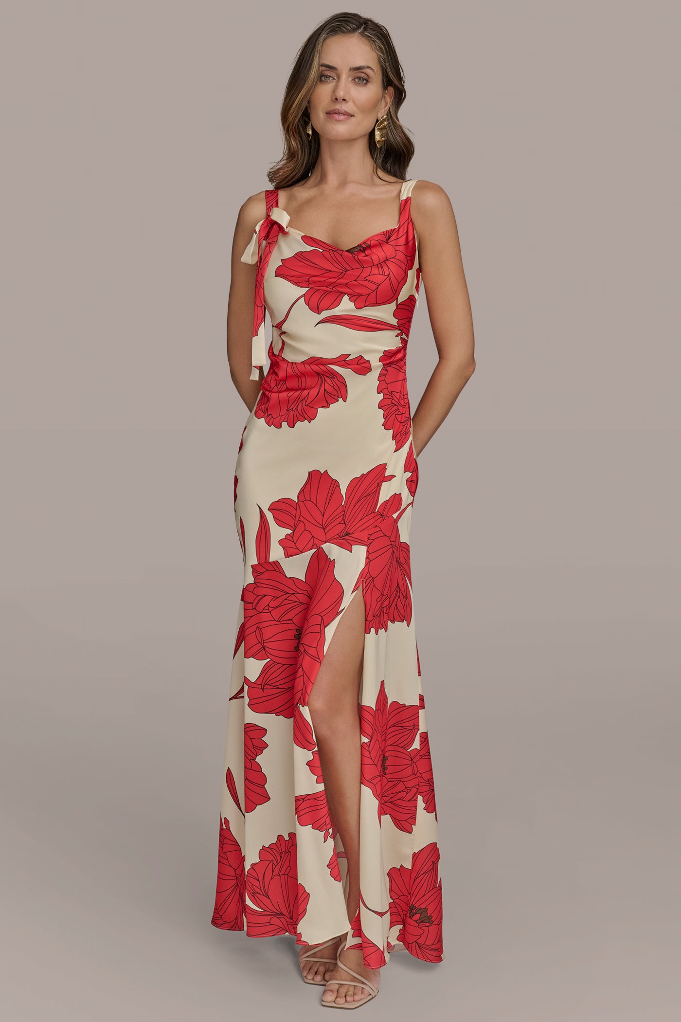 FLORAL BOW-DETAILED DRAPED SATIN GOWN | View 1 | Formal & Black Tie FLORAL BOW-DETAILED DRAPED SATIN GOWN | View 1 | Formal & Black Tie