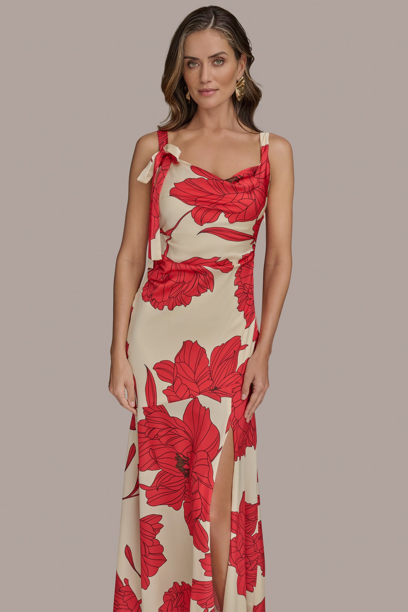 FLORAL BOW-DETAILED DRAPED SATIN GOWN VIEW 5 FLORAL BOW-DETAILED DRAPED SATIN GOWN VIEW 5