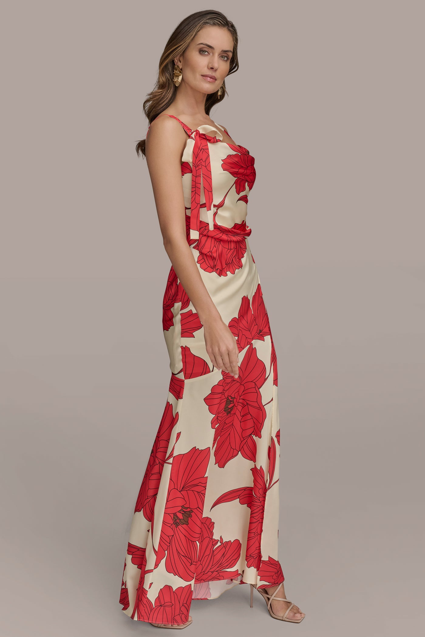 FLORAL BOW-DETAILED DRAPED SATIN GOWN VIEW 3 FLORAL BOW-DETAILED DRAPED SATIN GOWN VIEW 3