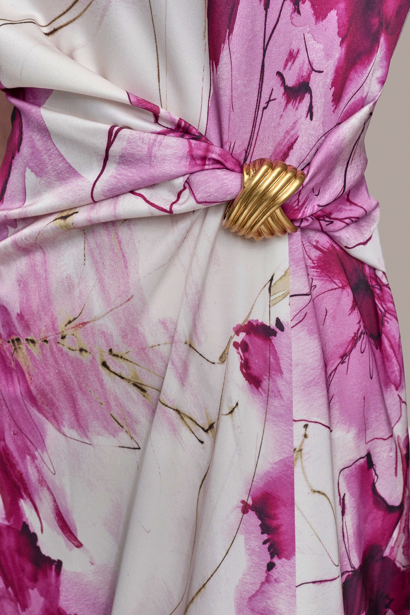 FLORAL SATIN GATHERED A-LINE DRESS VIEW 8 FLORAL SATIN GATHERED A-LINE DRESS VIEW 8