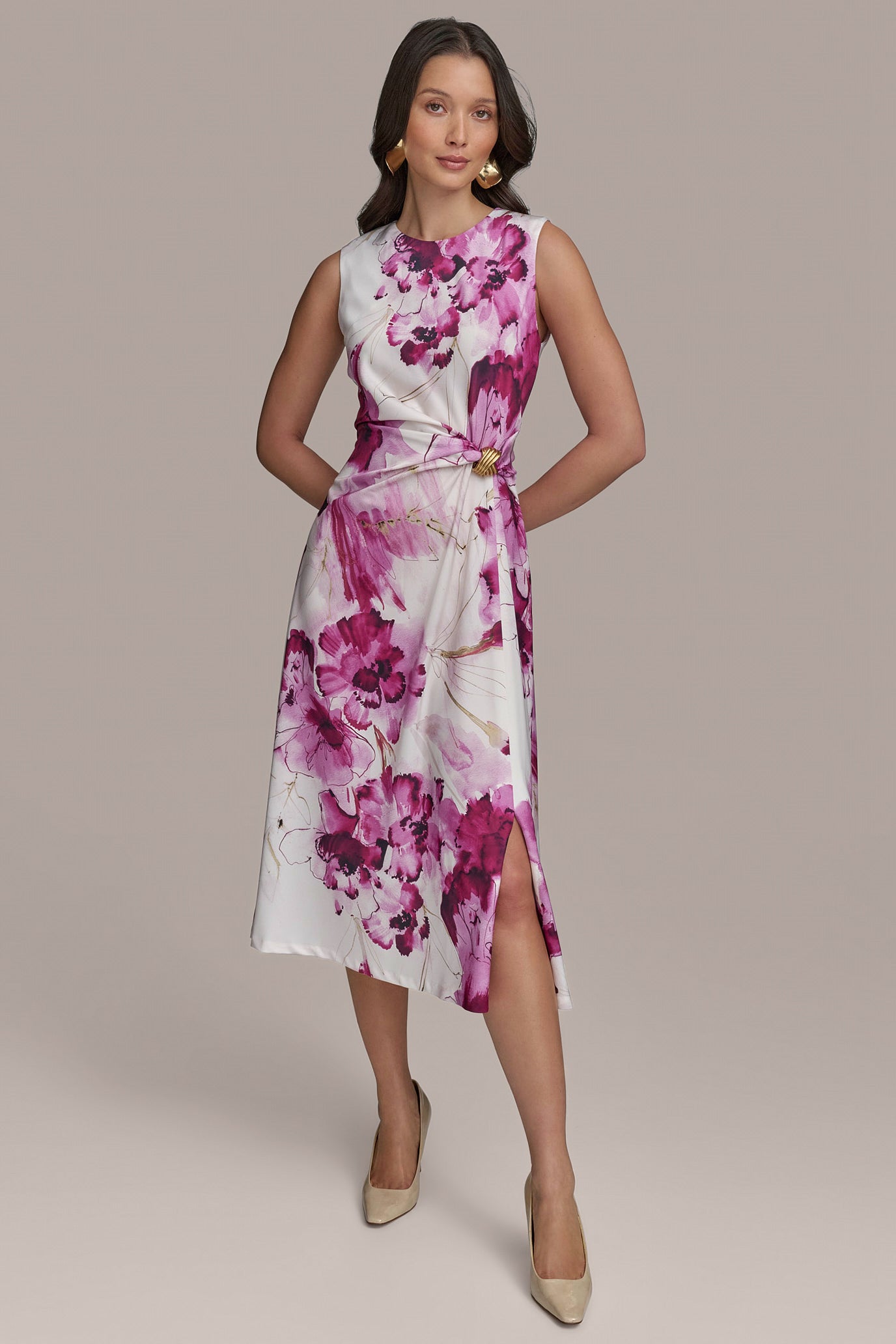 FLORAL SATIN GATHERED A-LINE DRESS | View 1 | Formal & Black Tie FLORAL SATIN GATHERED A-LINE DRESS | View 1 | Formal & Black Tie