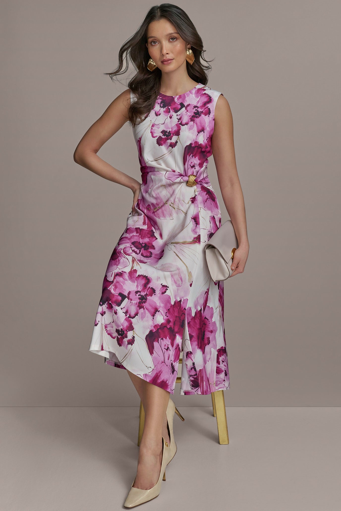 FLORAL SATIN GATHERED A-LINE DRESS VIEW 5 FLORAL SATIN GATHERED A-LINE DRESS VIEW 5