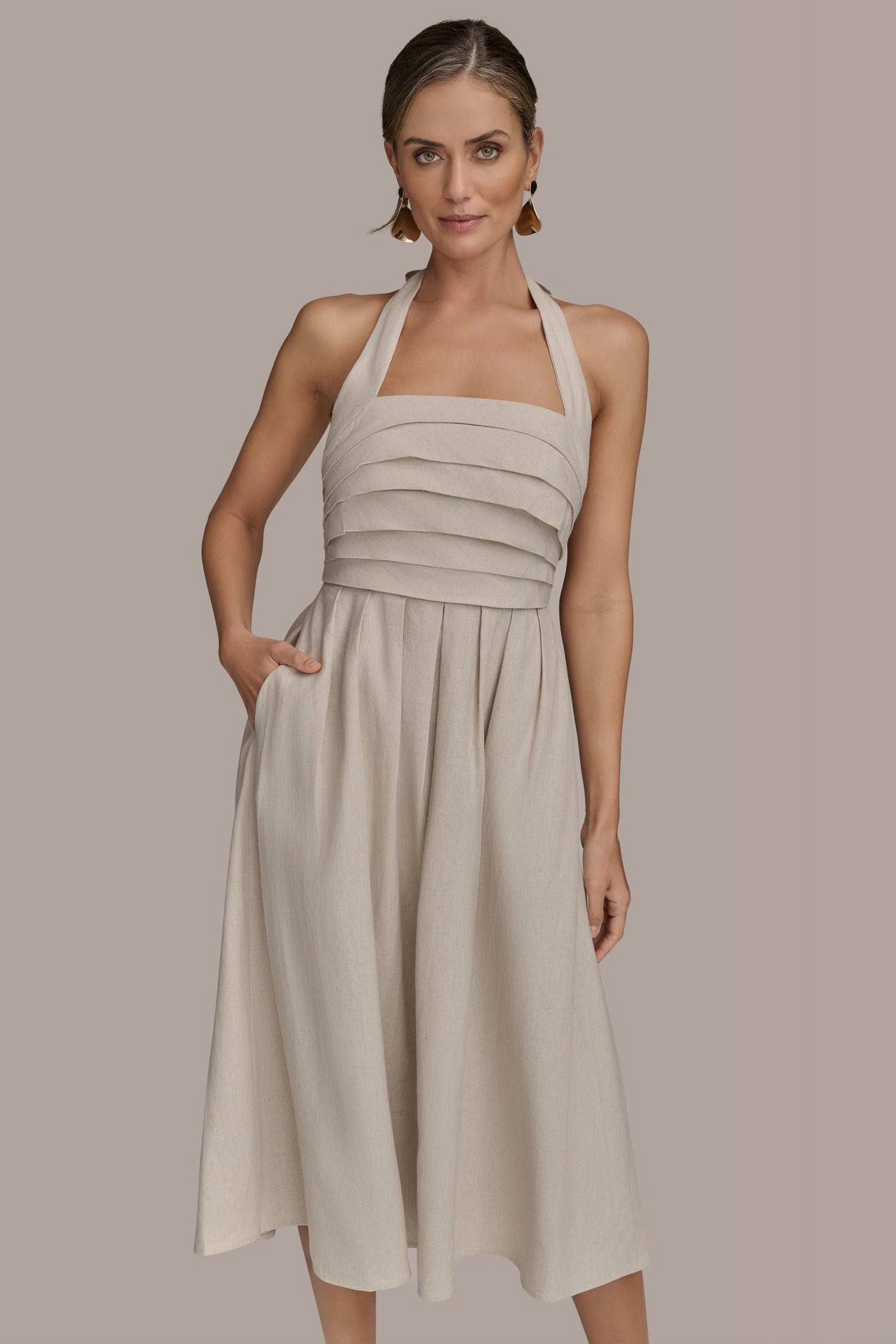 PLEATED HALTERNECK MIDI DRESS VIEW 6 | Essential Dresses PLEATED HALTERNECK MIDI DRESS VIEW 6 | Essential Dresses