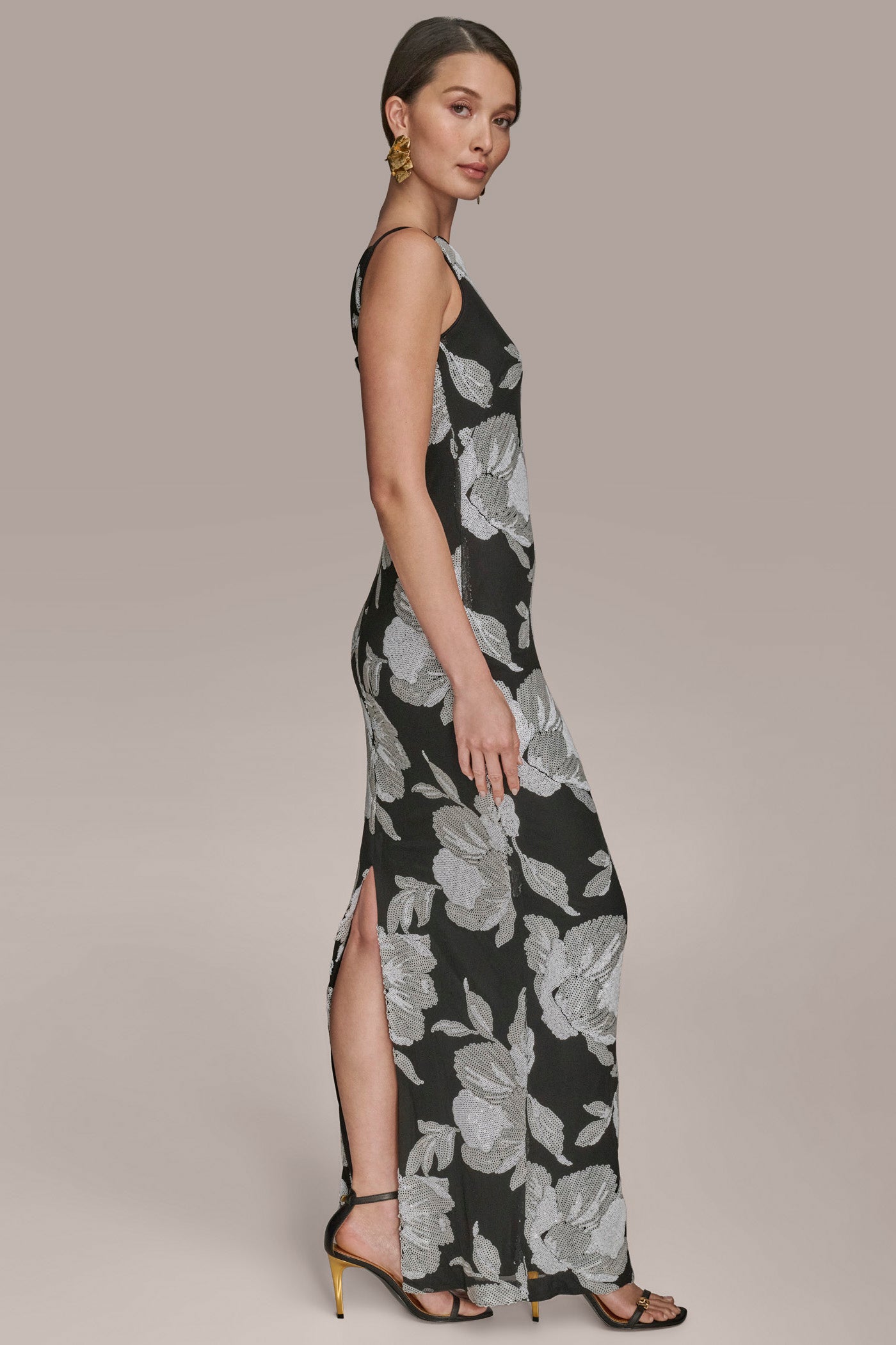 FLORAL SEQUIN MESH GOWN VIEW 3 | Black Dresses FLORAL SEQUIN MESH GOWN VIEW 3 | Black Dresses