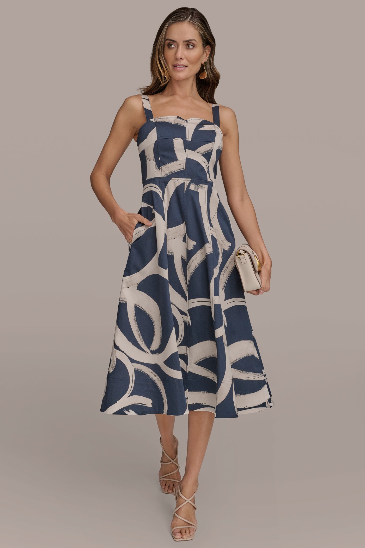 TWO-TONE ABSTRACT PRINT MIDI DRESS VIEW 4 TWO-TONE ABSTRACT PRINT MIDI DRESS VIEW 4