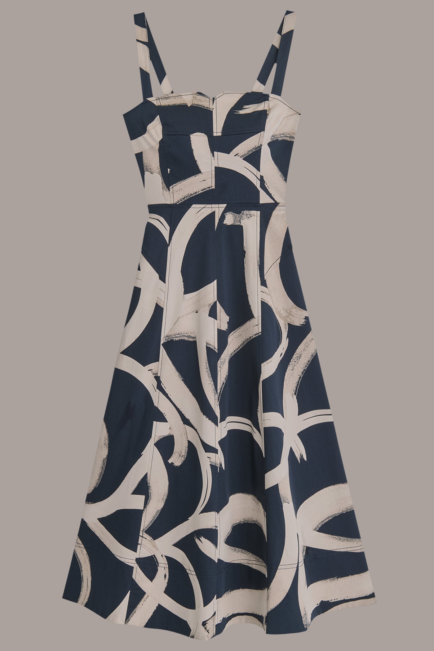 TWO-TONE ABSTRACT PRINT MIDI DRESS VIEW 8 TWO-TONE ABSTRACT PRINT MIDI DRESS VIEW 8