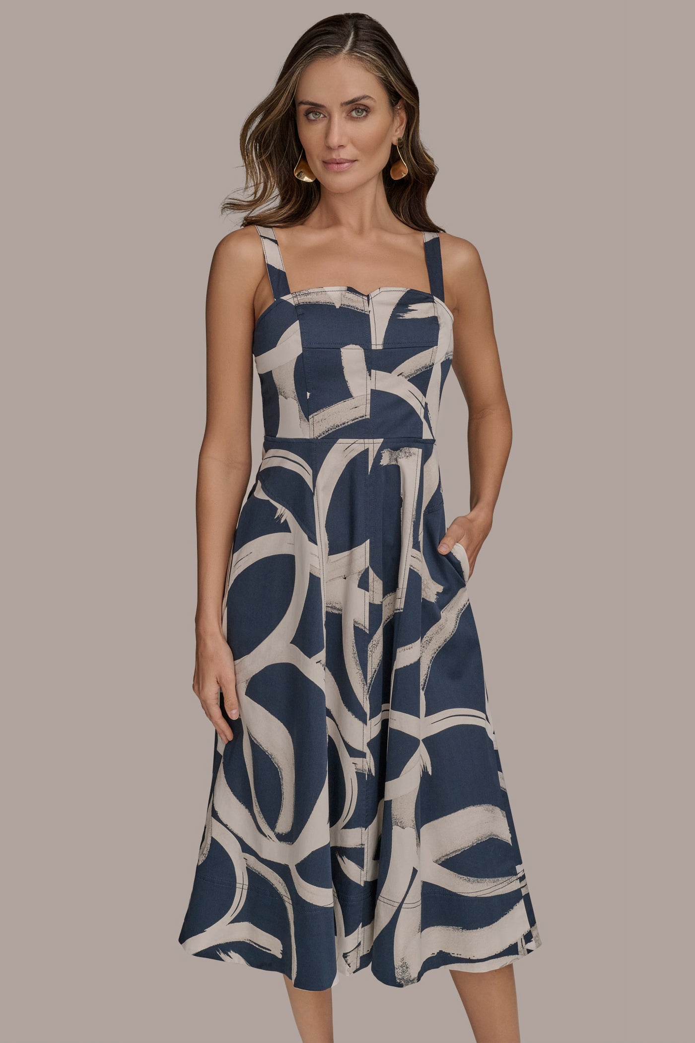 TWO-TONE ABSTRACT PRINT MIDI DRESS VIEW 5 TWO-TONE ABSTRACT PRINT MIDI DRESS VIEW 5
