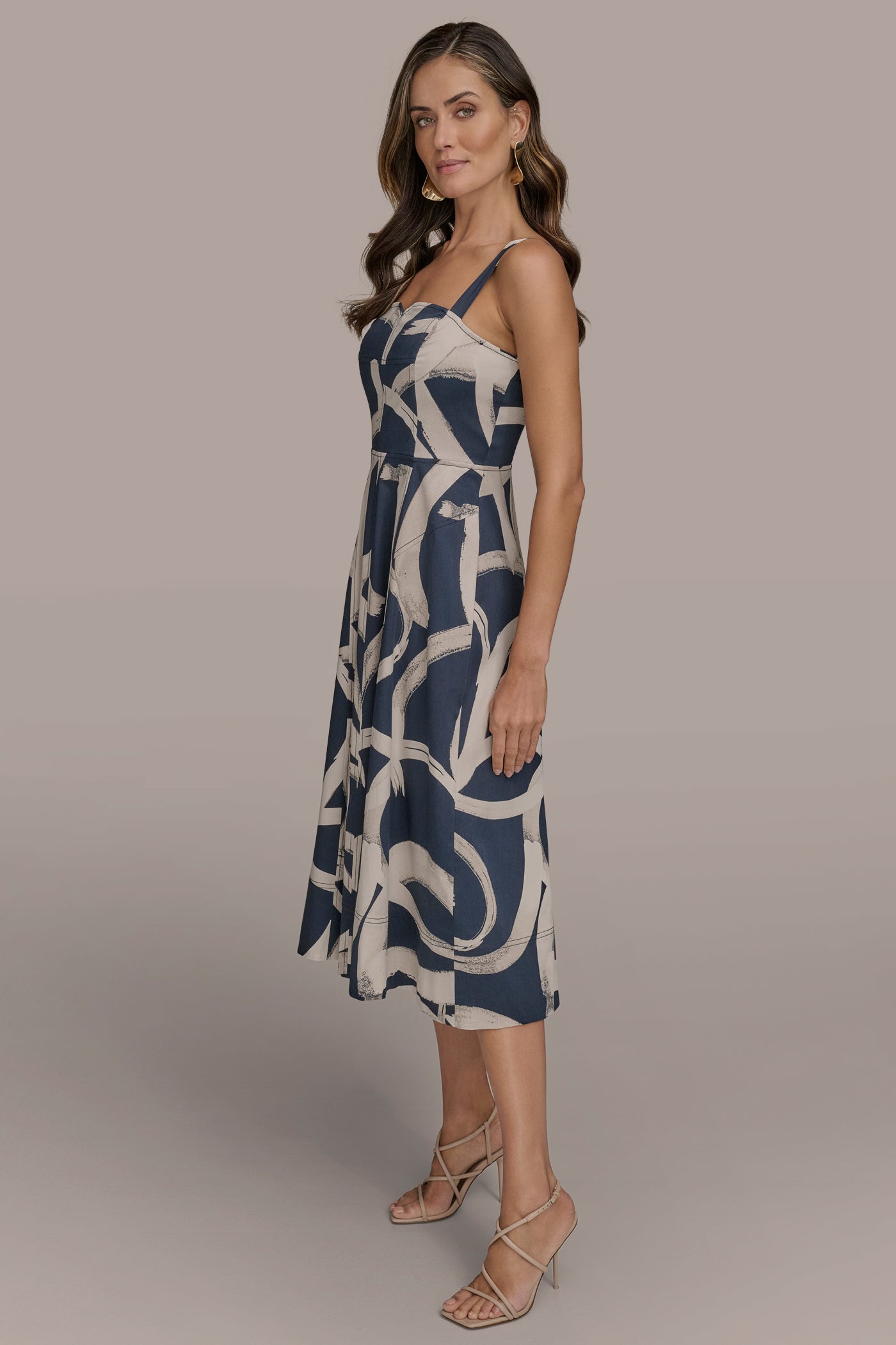 TWO-TONE ABSTRACT PRINT MIDI DRESS VIEW 3 TWO-TONE ABSTRACT PRINT MIDI DRESS VIEW 3