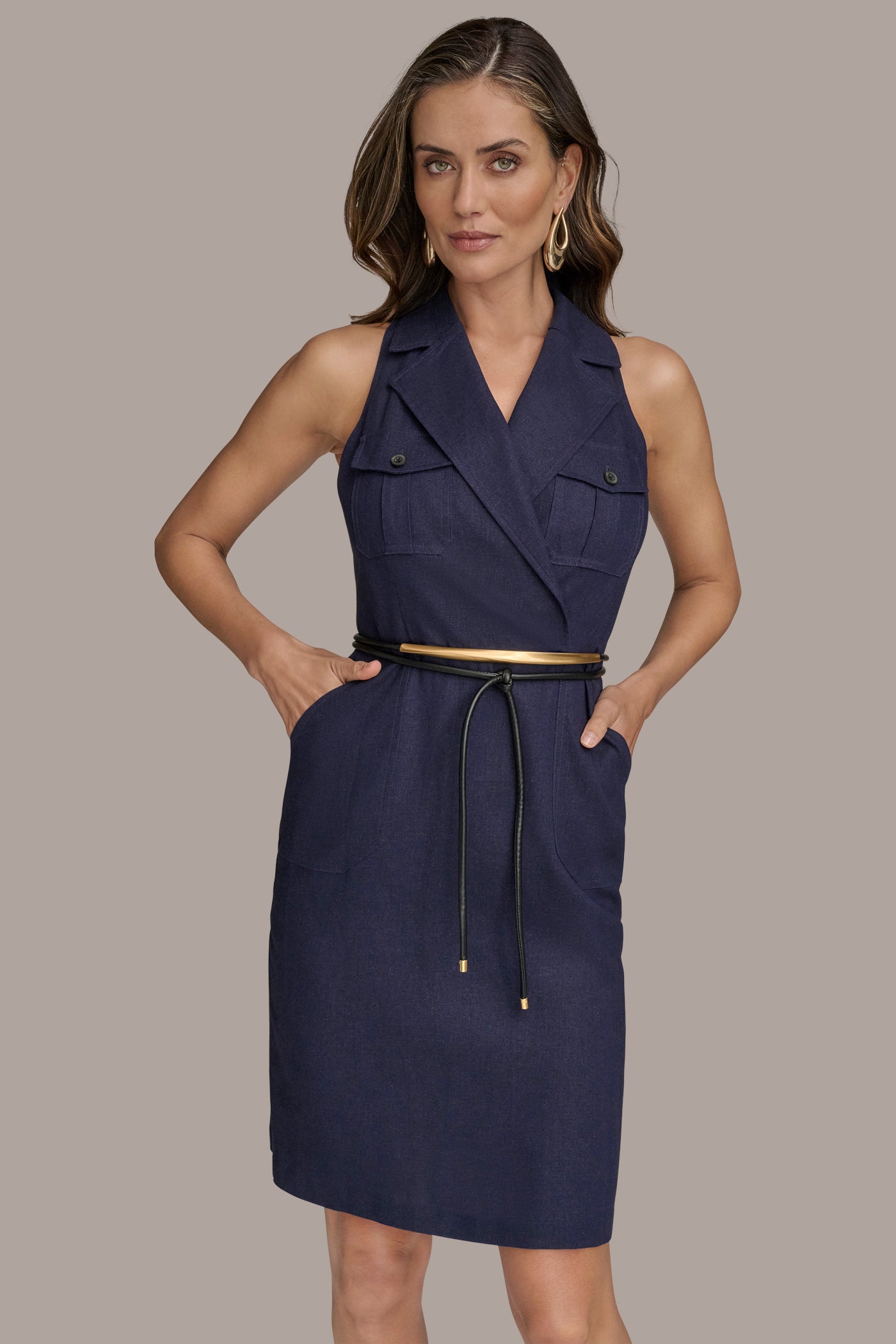 BELTED LINEN-BLEND MOTO SHEATH DRESS VIEW 5 | Essential Dresses BELTED LINEN-BLEND MOTO SHEATH DRESS VIEW 5 | Essential Dresses