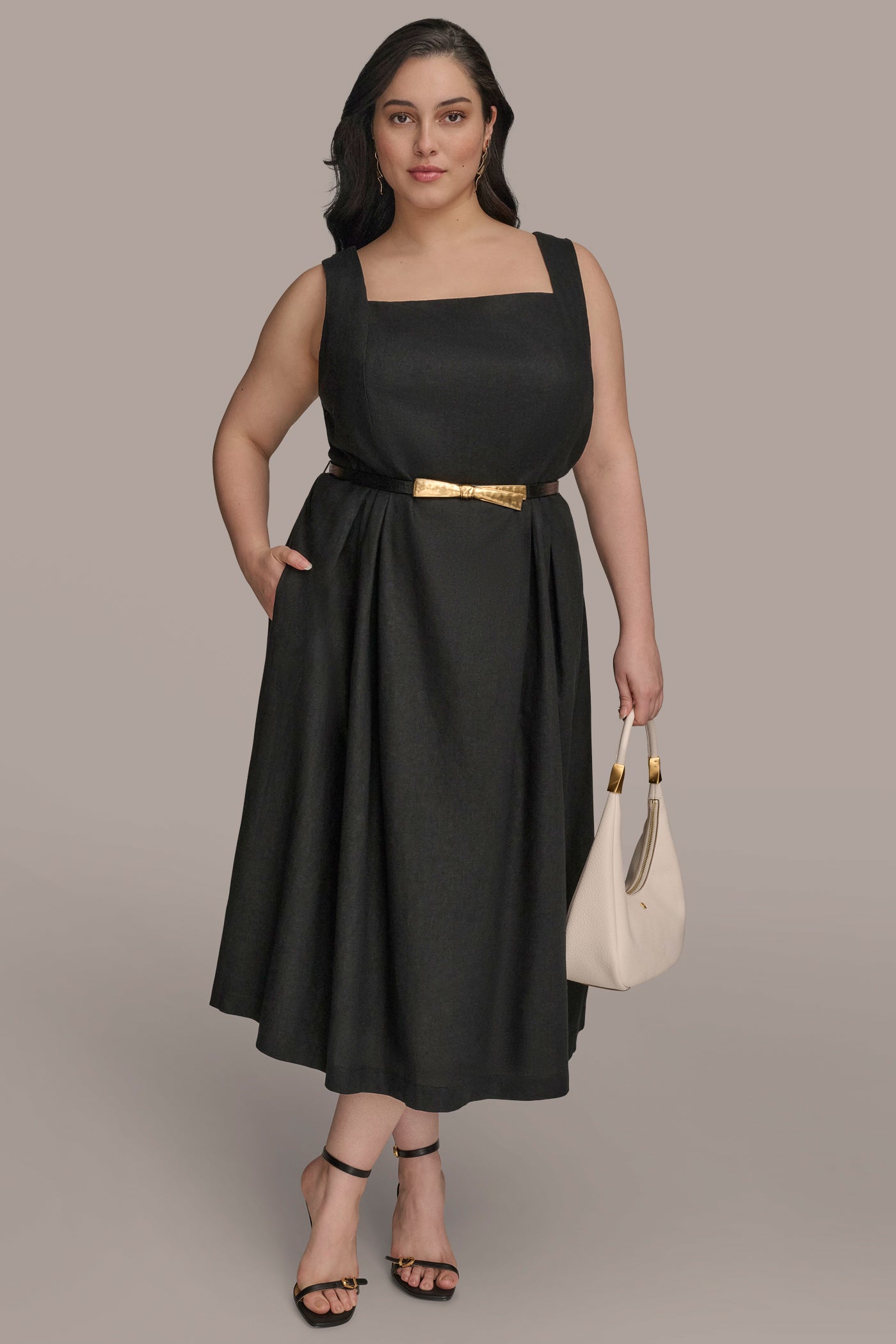 BELTED SQUARE-NECK DRESS VIEW 11 | Black Dresses BELTED SQUARE-NECK DRESS VIEW 11 | Black Dresses