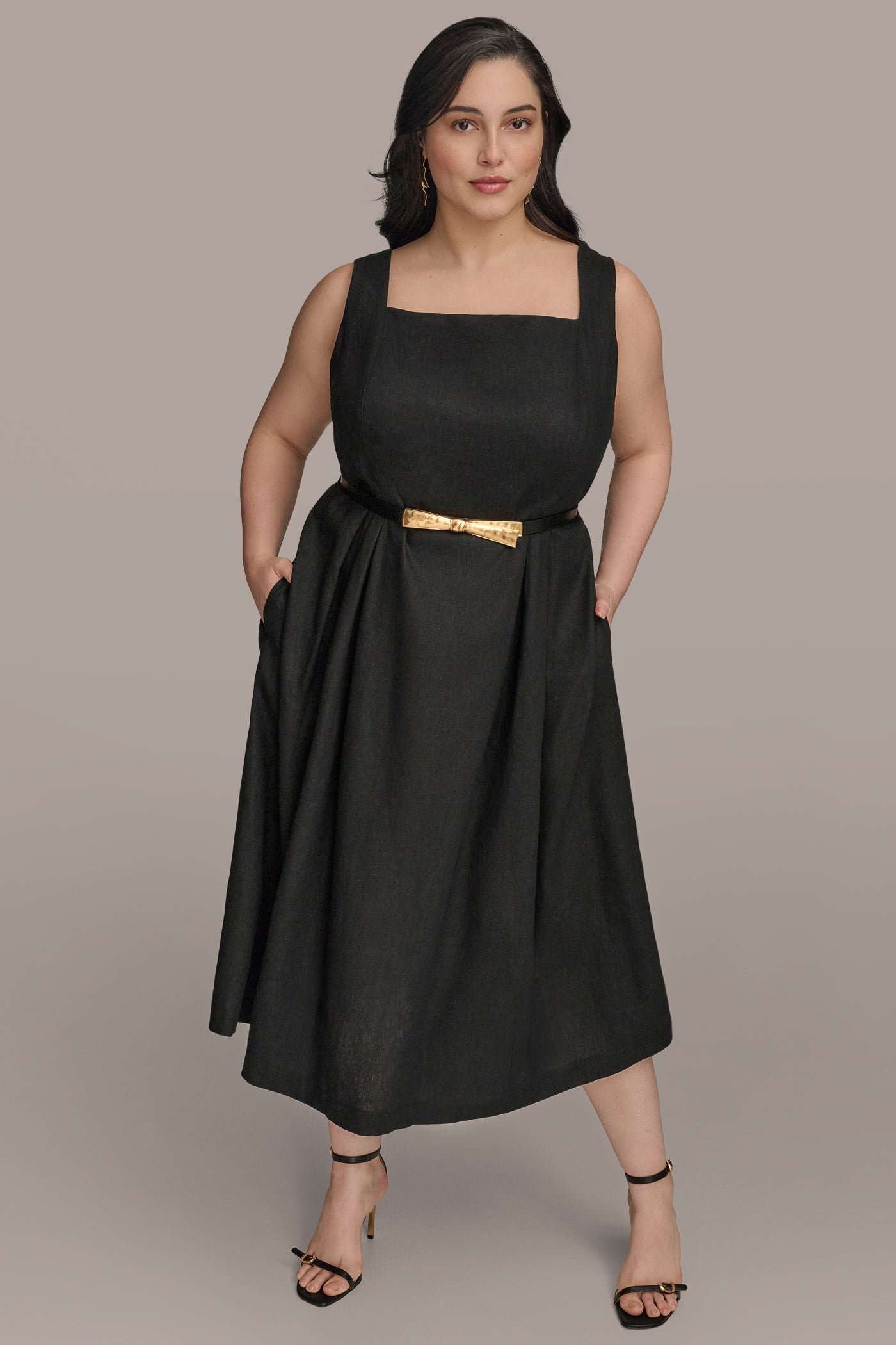 BELTED SQUARE-NECK DRESS VIEW 8 | Black Dresses BELTED SQUARE-NECK DRESS VIEW 8 | Black Dresses