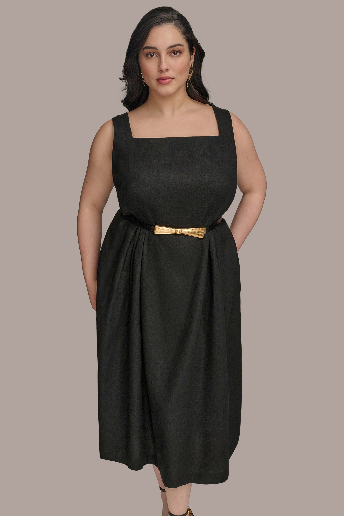 BELTED SQUARE-NECK DRESS VIEW 12 | Black Dresses BELTED SQUARE-NECK DRESS VIEW 12 | Black Dresses