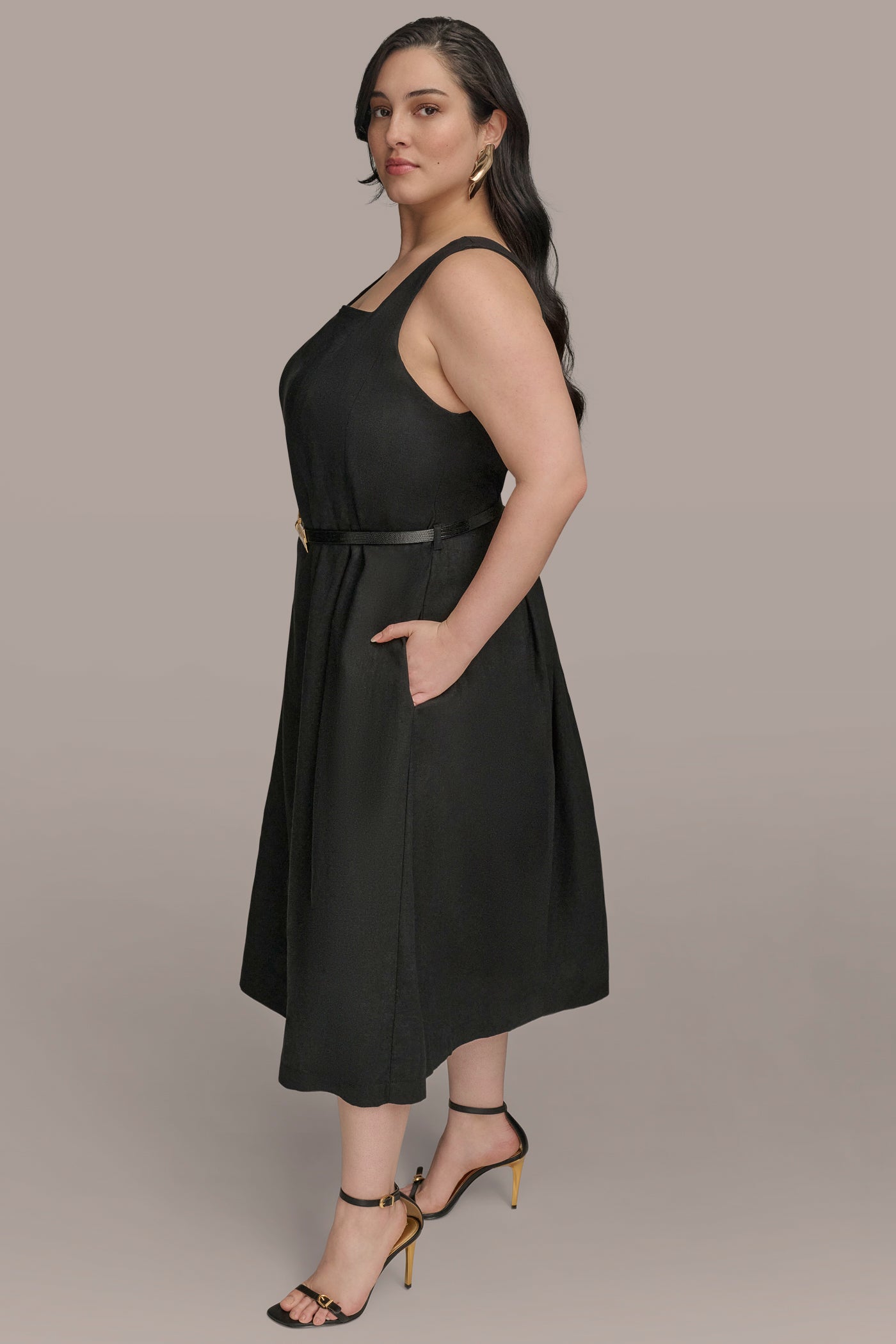 BELTED SQUARE-NECK DRESS VIEW 10 | Black Dresses BELTED SQUARE-NECK DRESS VIEW 10 | Black Dresses