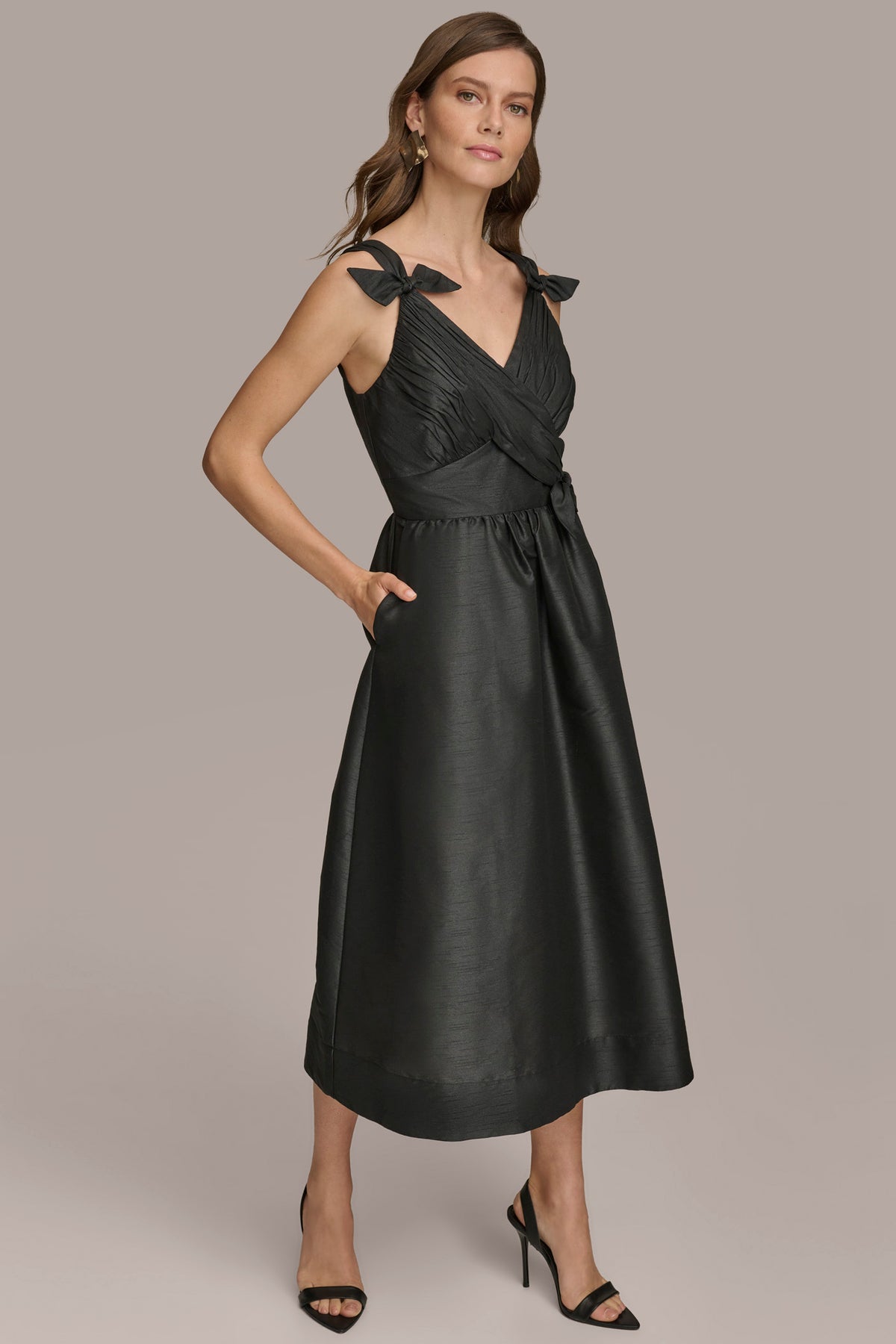 Sleeveless Wrap Bow Midi Dress | A-Line Dress | Donna Karan Sleeveless Wrap Bow Midi Dress | A-Line Dress | Donna Karan