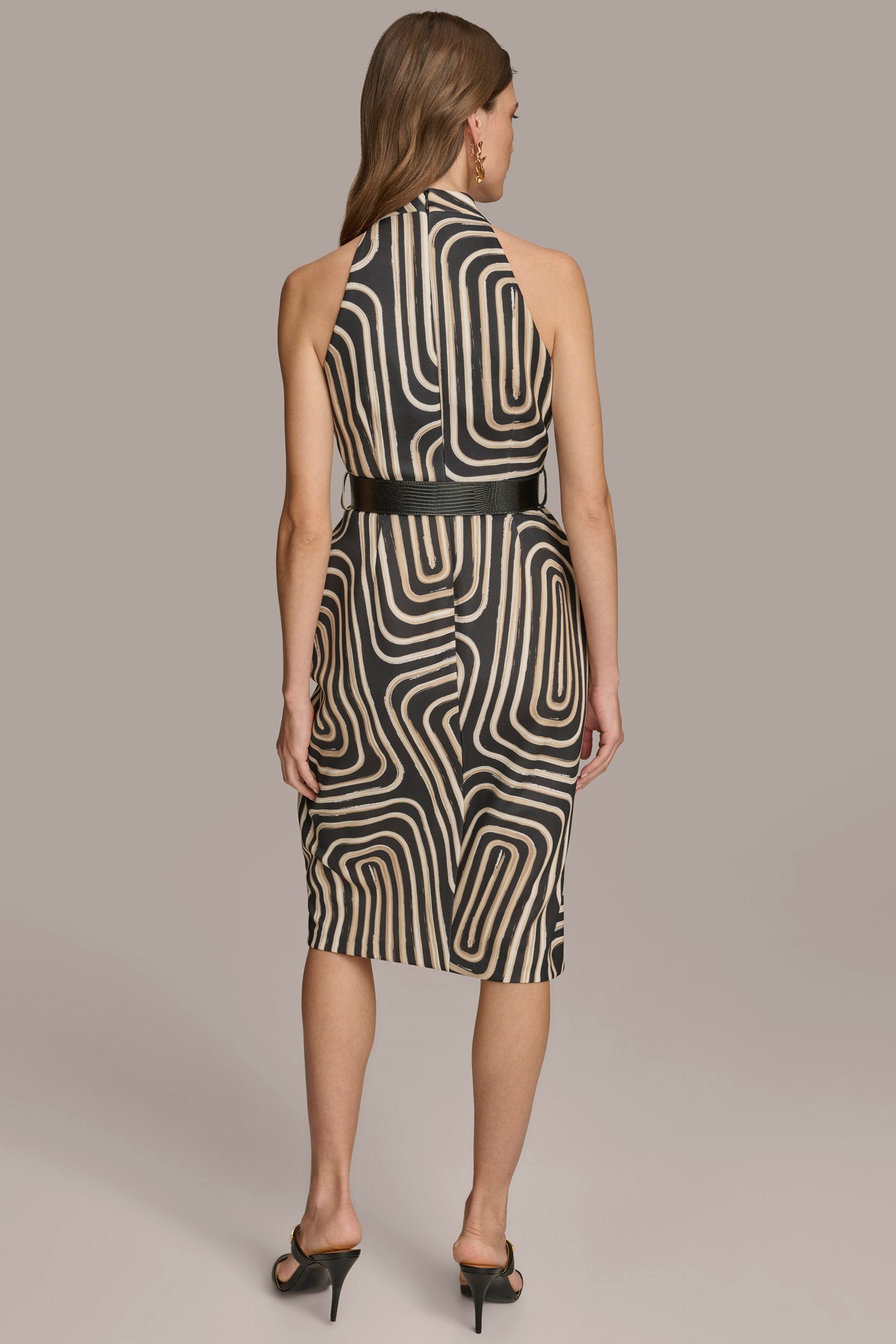 V NECK SHEATH MIDI WITH BELT | View 2 V NECK SHEATH MIDI WITH BELT | View 2
