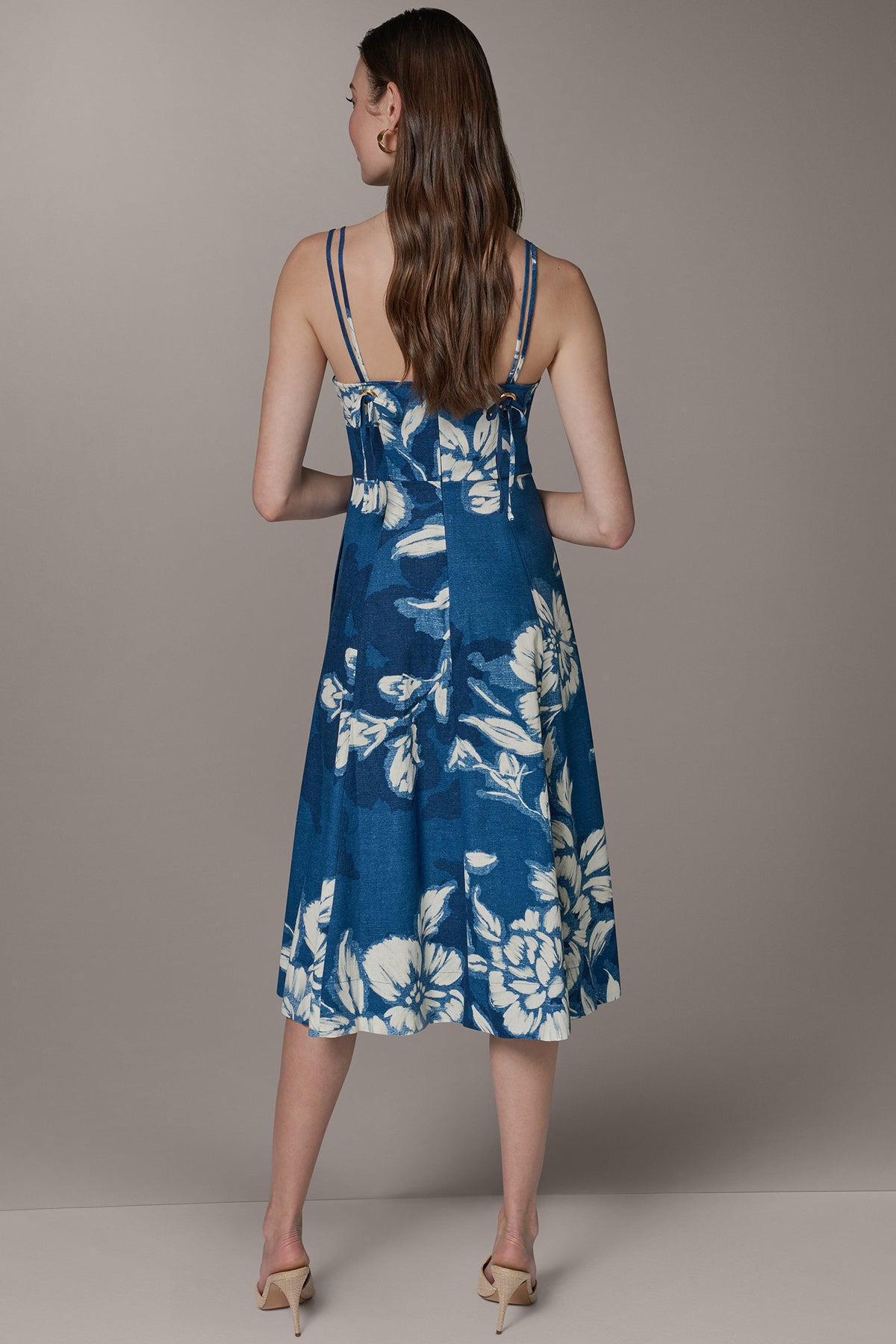 Donna Karan Women's Sleeveless Midi Fit And Flare Dress in Prussian Blue Multi, Size 10