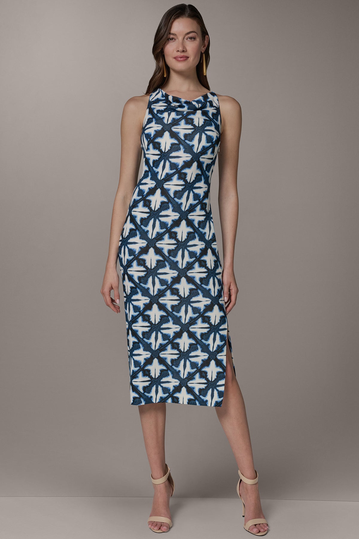 body skimming midi dress Donna Karan Women's Sleeveless Midi Halter Dress in Nightfall Multi