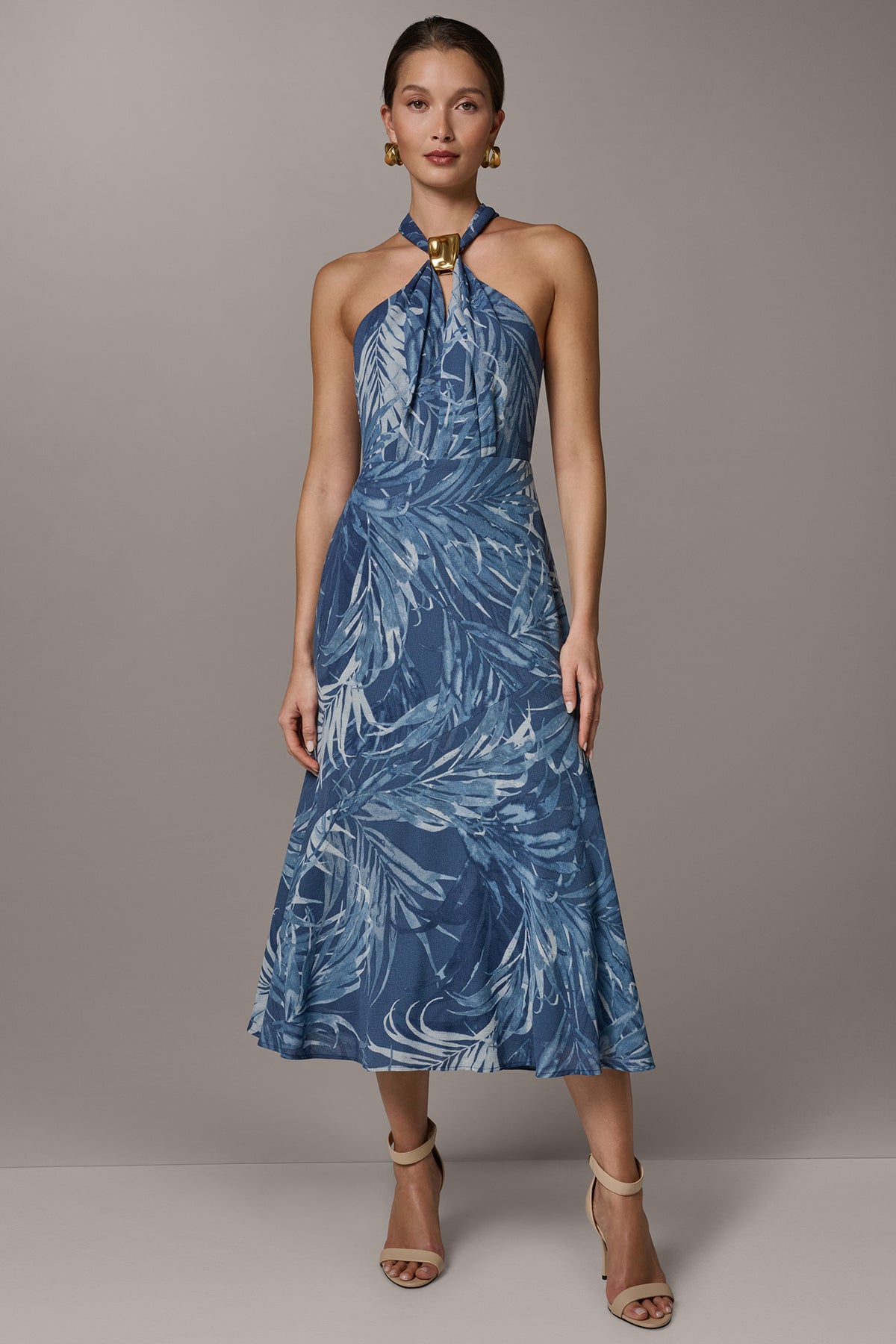 donna karan french twill halter neck sleeveless a-line dress Sleeveless Halter Neck A Line Dress | A-Line Dress main image 0