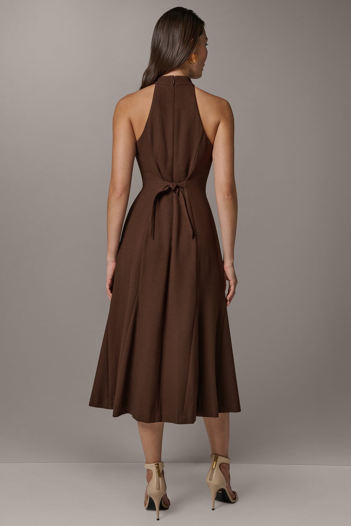 Sleeveless Cross Front Midi Halter Dress | A-Line DressMidi Dress