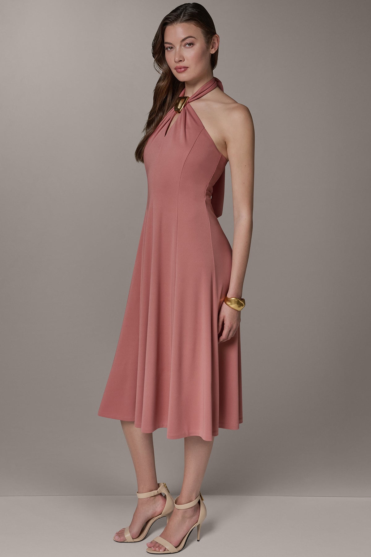 SLEEVELESS MIDI A-LINE HALTER DRESS SLEEVELESS MIDI A-LINE HALTER DRESS