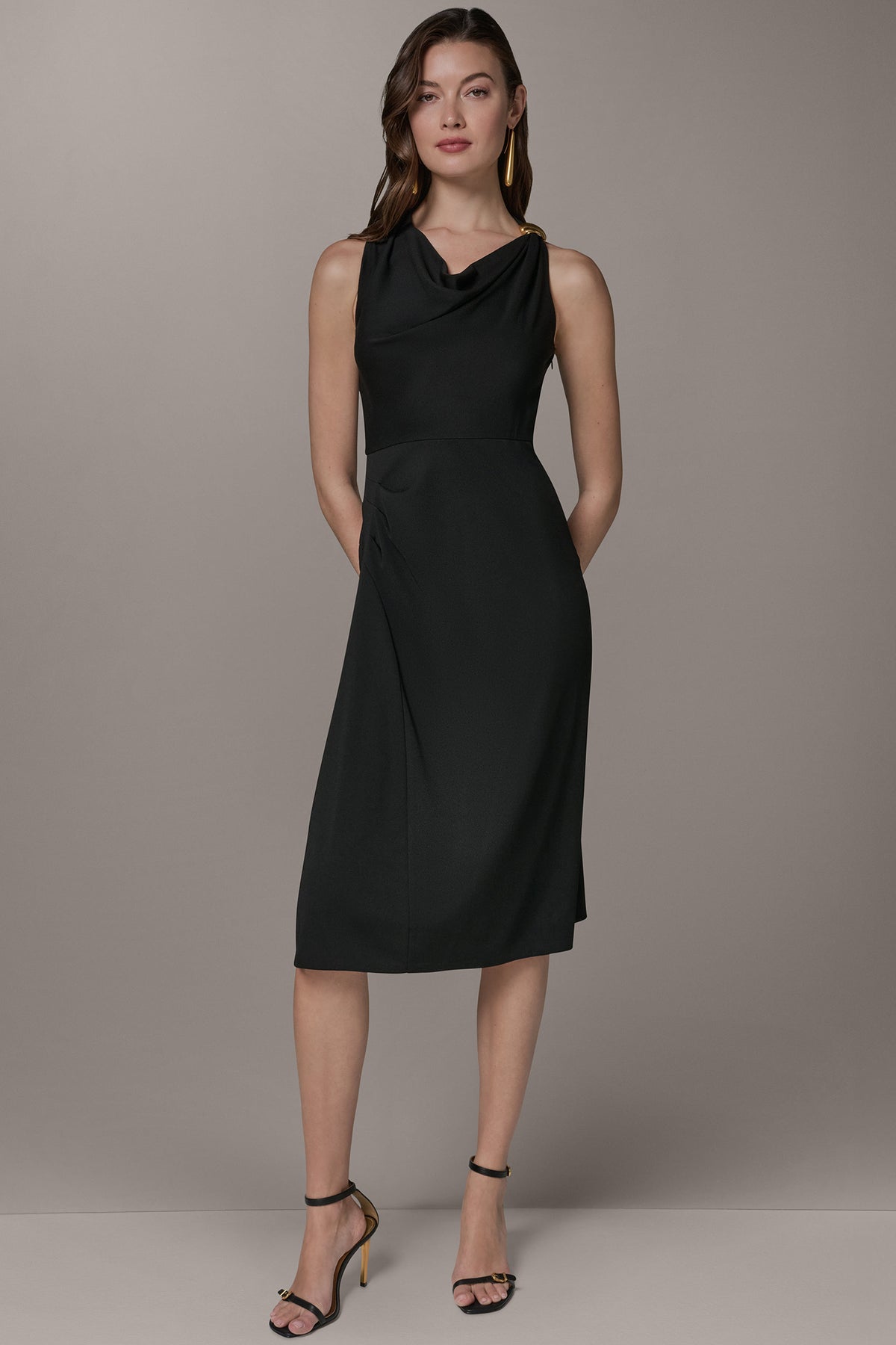 Donna Karan Women's Sleeveless Midi Halter Dress in Black Donna Karan Women's Sleeveless Midi Halter Dress in Black