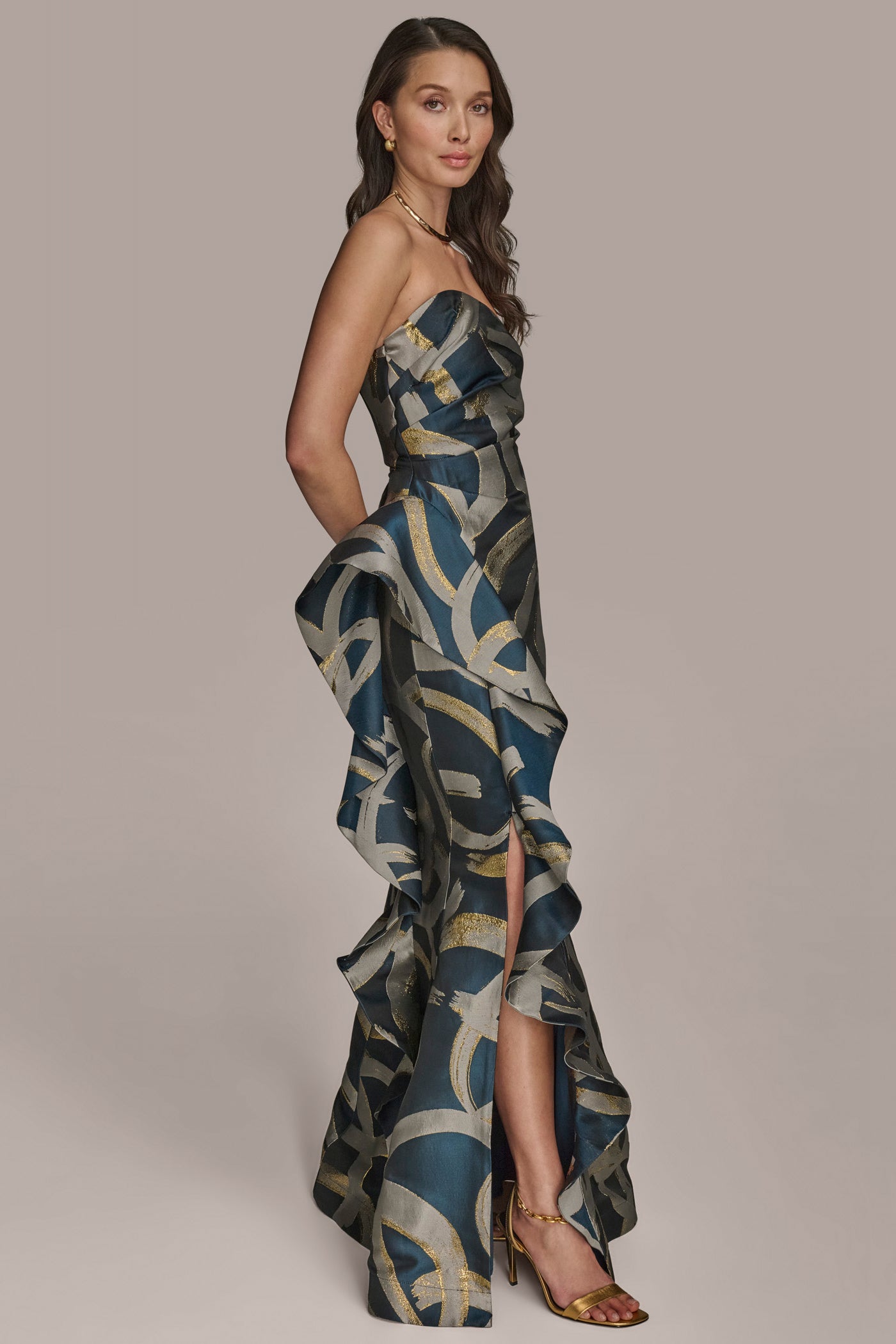 STRAPLESS RUFFLED GOWN VIEW 3 STRAPLESS RUFFLED GOWN VIEW 3
